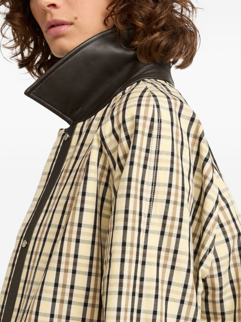 check-pattern leather collar coat 5