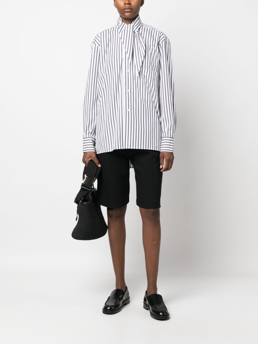pussy-bow collar striped shirt - 2