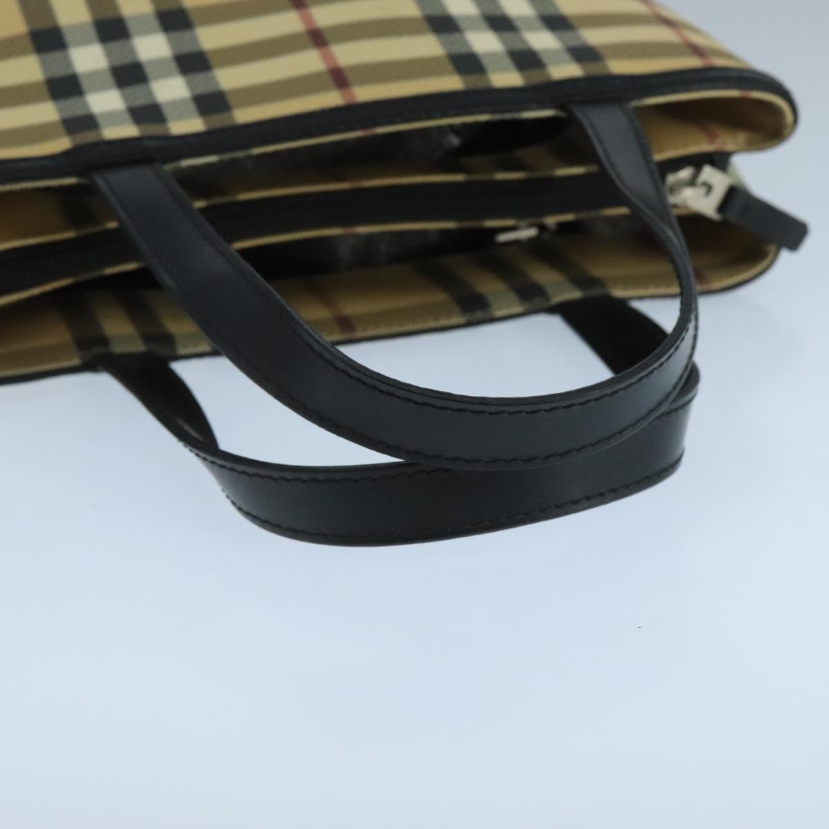 Burberry Nova Check Hand Bag Coated Canvas Beige Black Silver - 7