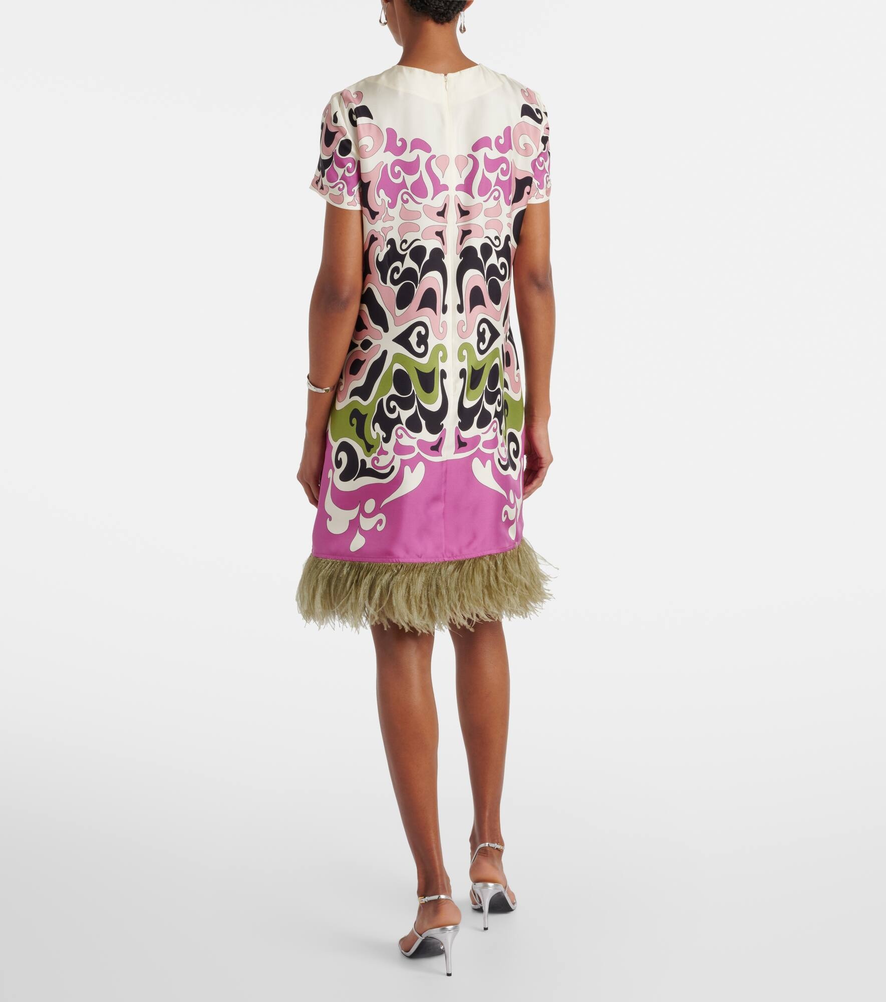 Mini Swing feather-trimmed silk minidress - 3
