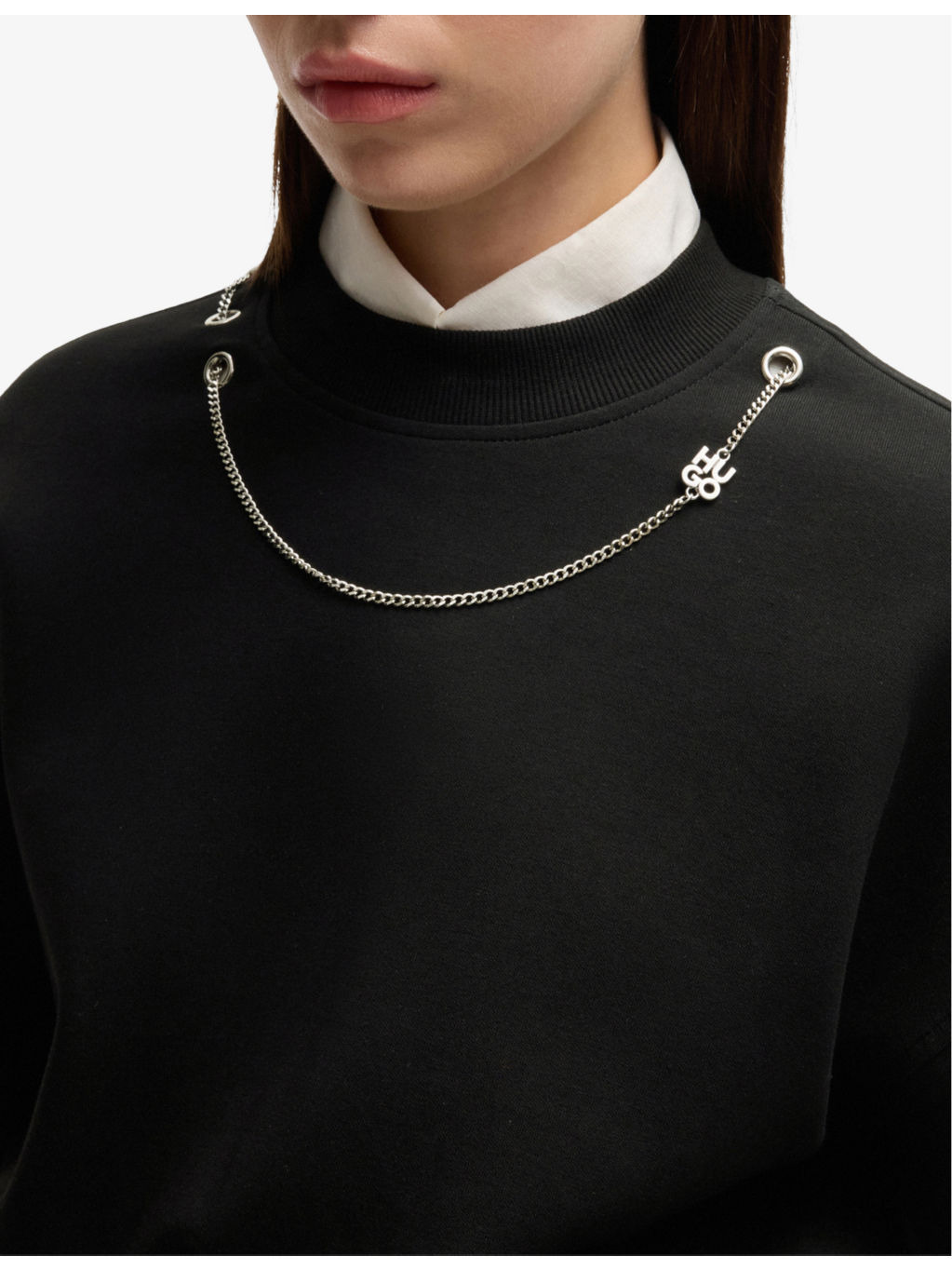 Chain-embellished cropped stretch cotton-blend sweatshirt - 5