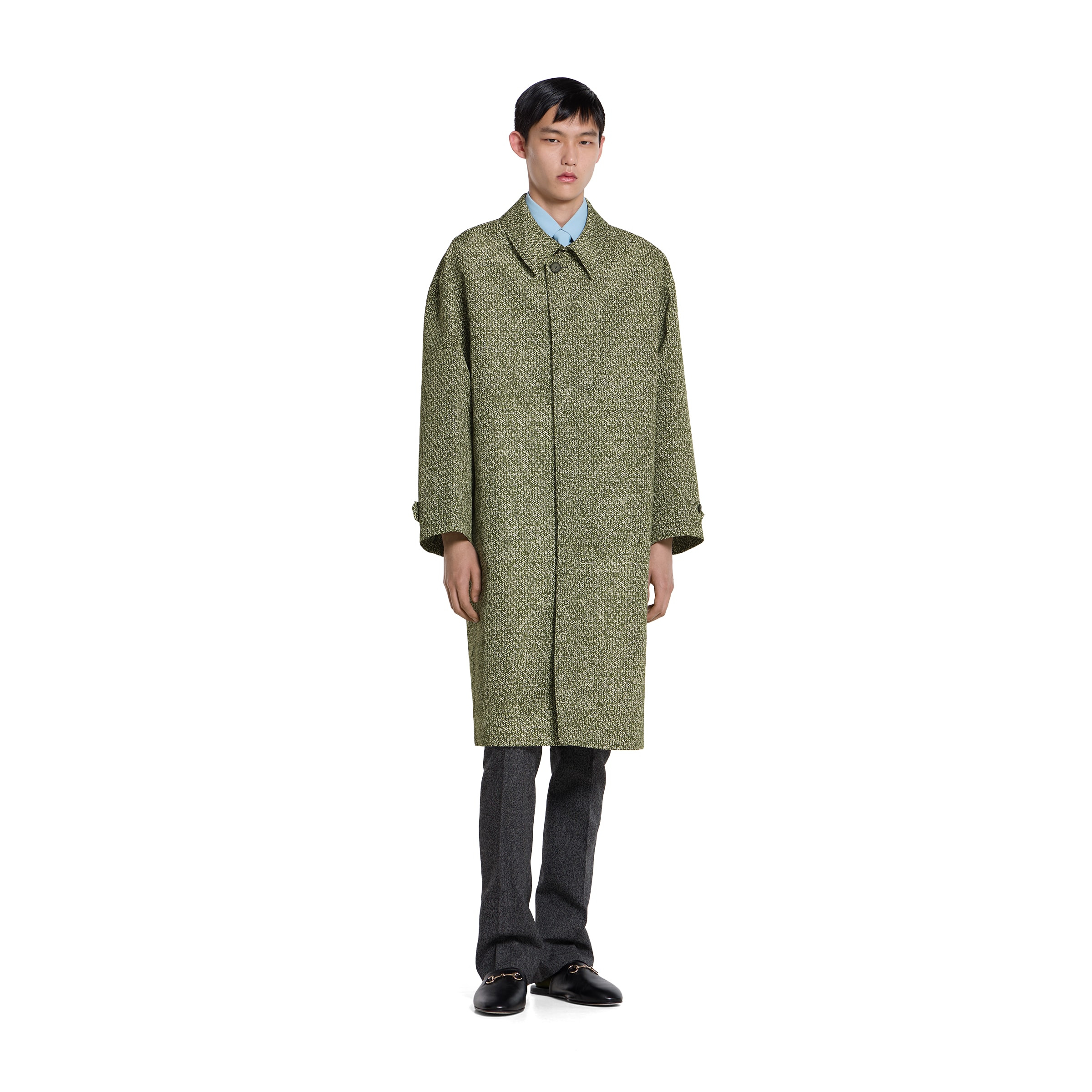 Bonded poplin coat with bouclé print - 2