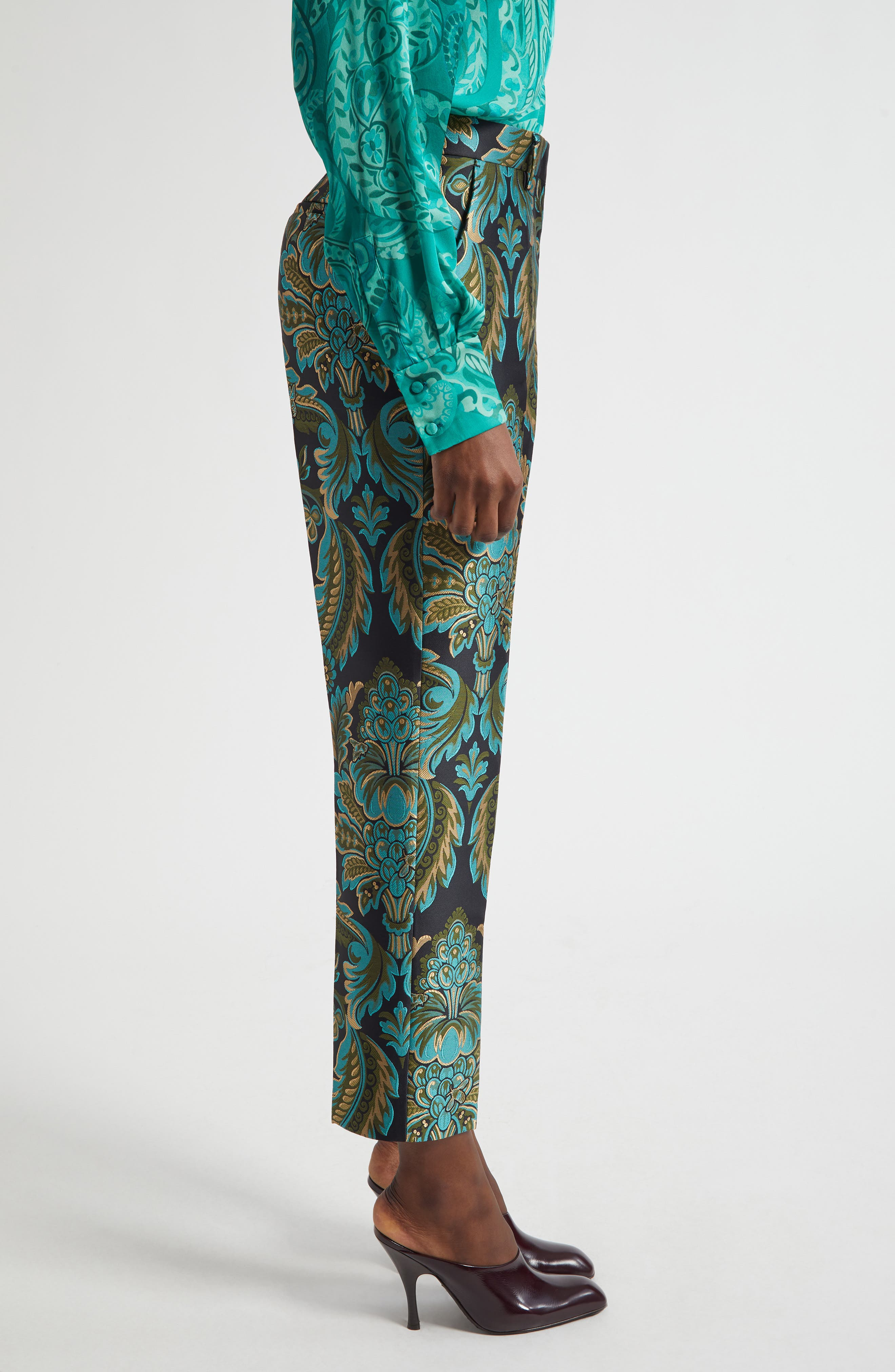 Etro Capitol Paisley Jacquard Trousers in Black/Green/Turquoise Multi at Nordstrom - 4