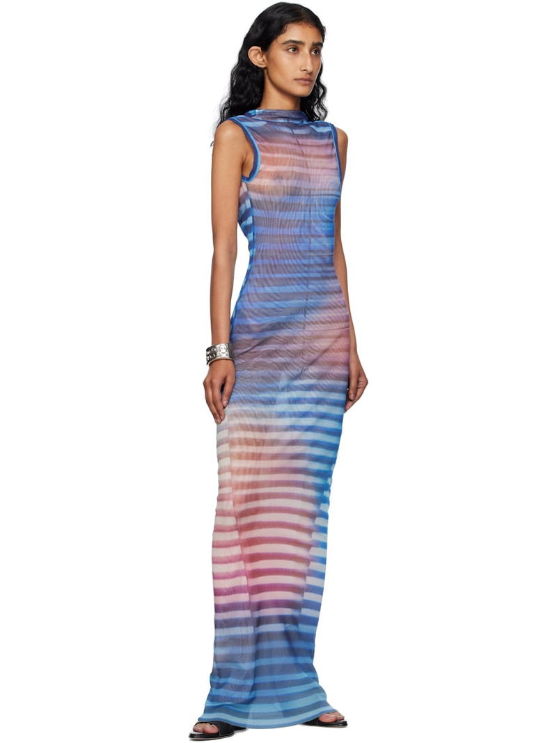 Jean Paul Gaultier Blue & Pink High Neck Open Back Printed Air Maxi Dress outlook