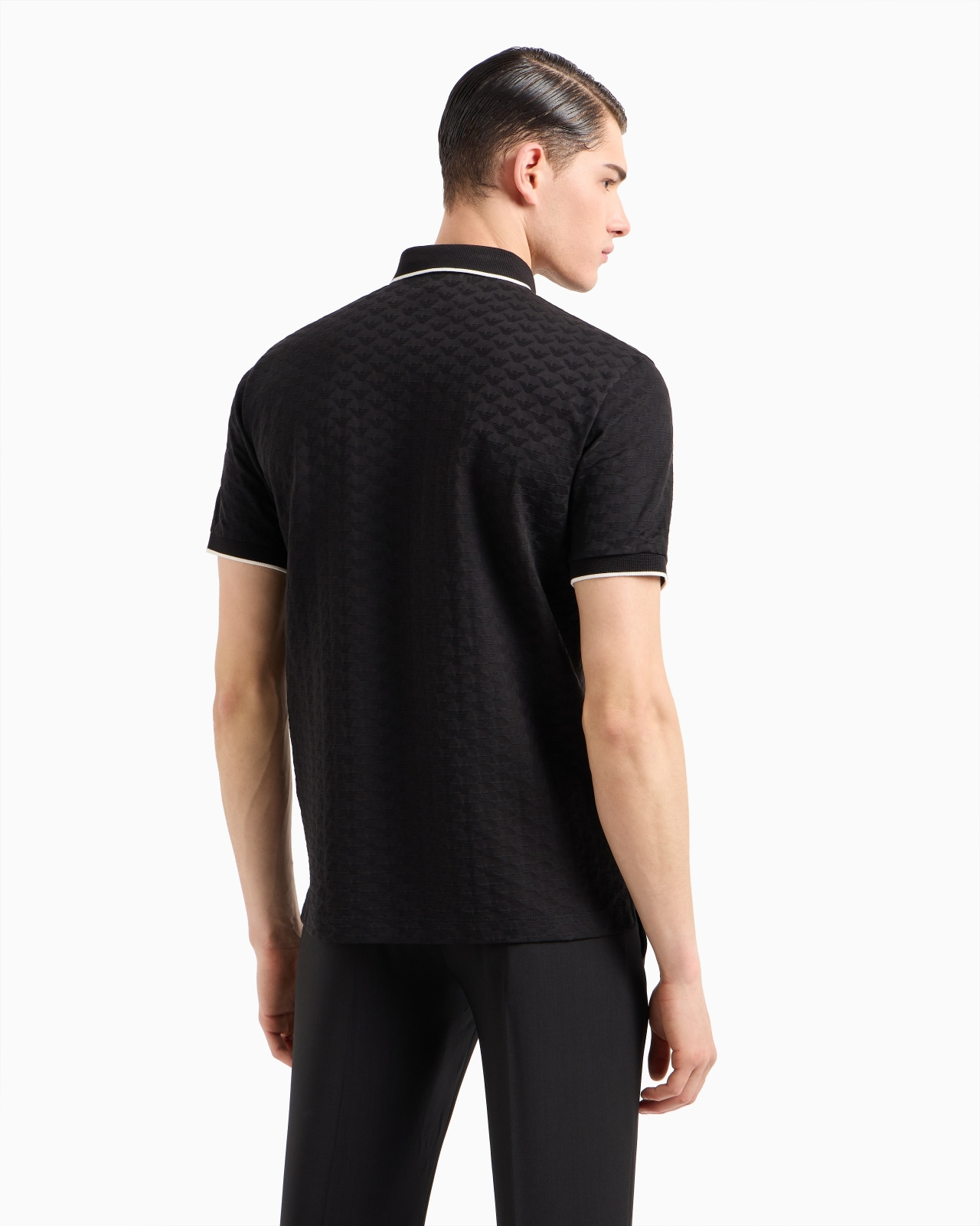Mercerised jersey polo shirt with all-over jacquard eagle - 3
