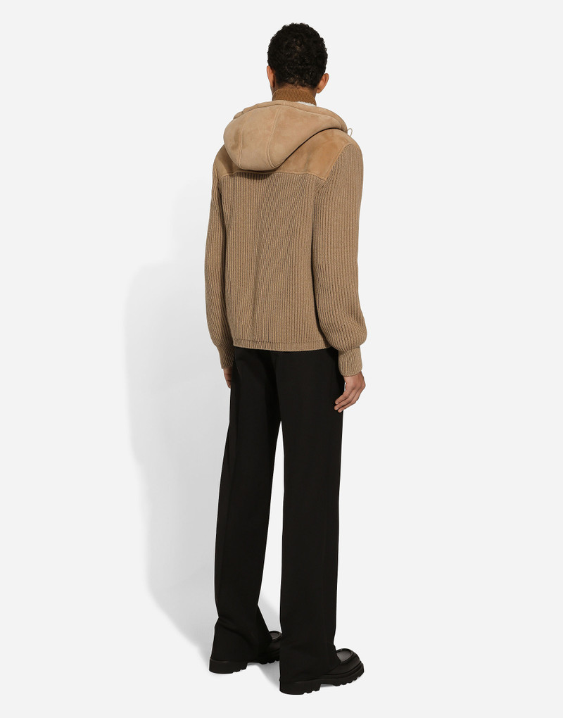 Sheepskin jacket with knit inserts and hood 3