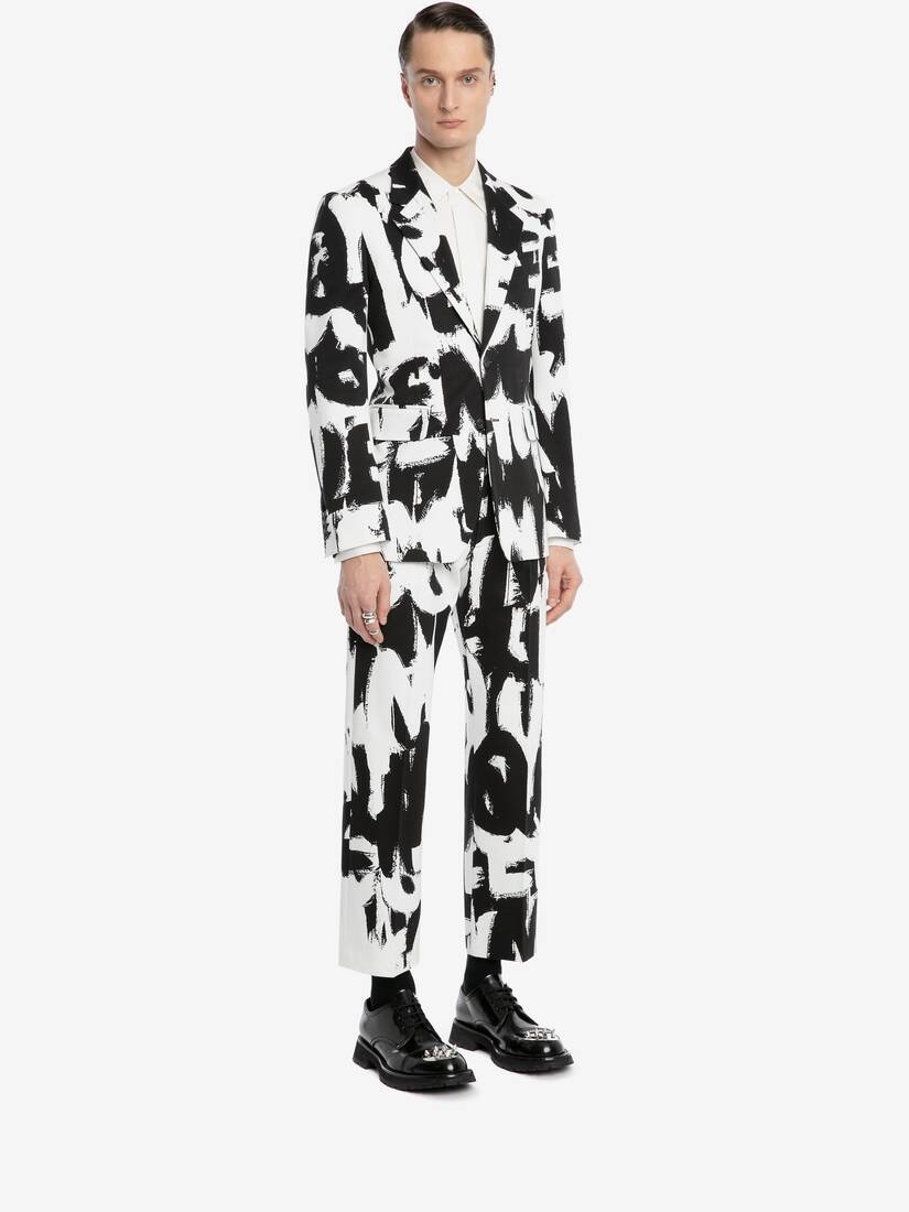 Mcqueen Graffiti Single-breasted Jacket in White/black - 3