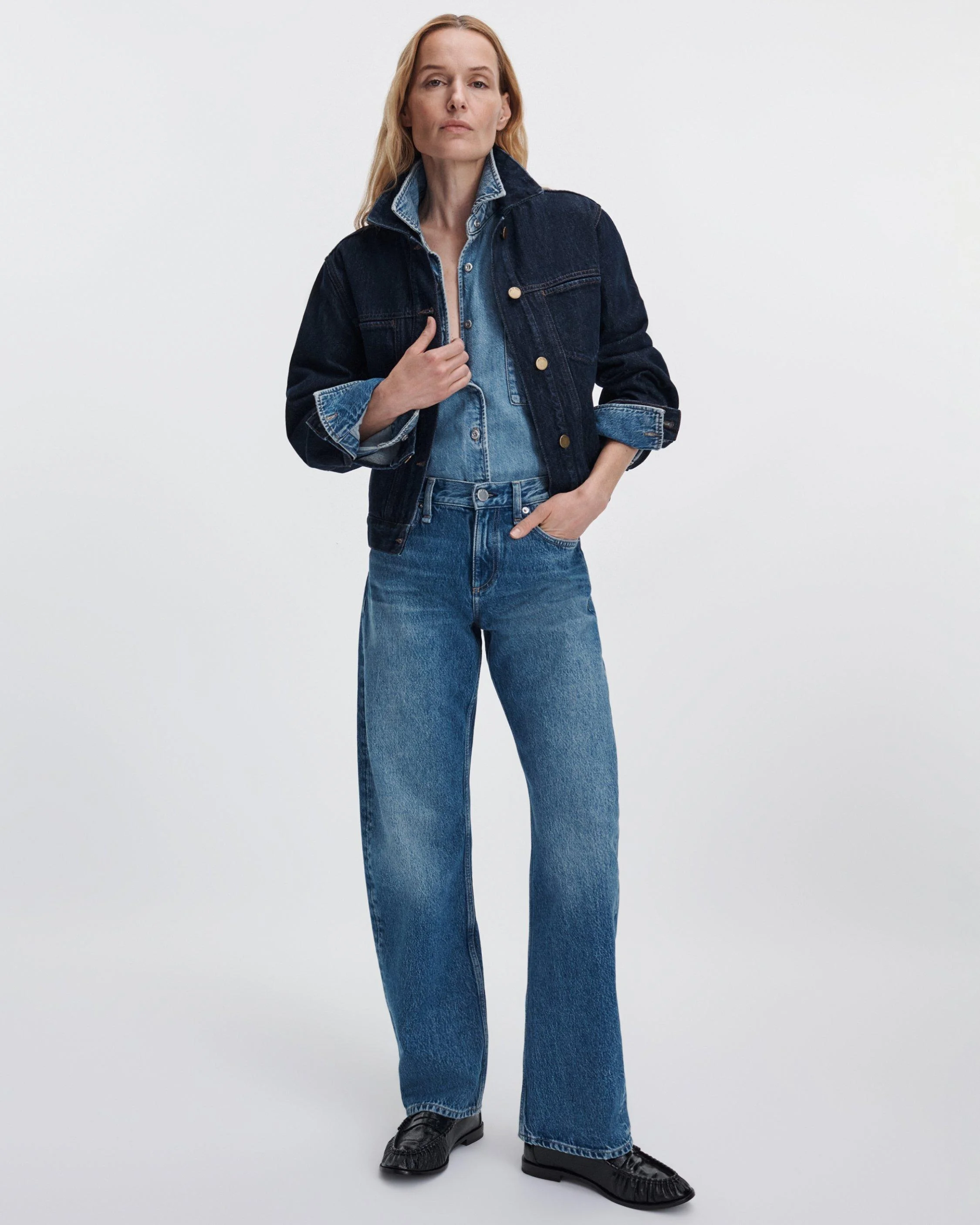 Willa Tapered Barrel Jean Mid-Rise in Rigid Denim - 1