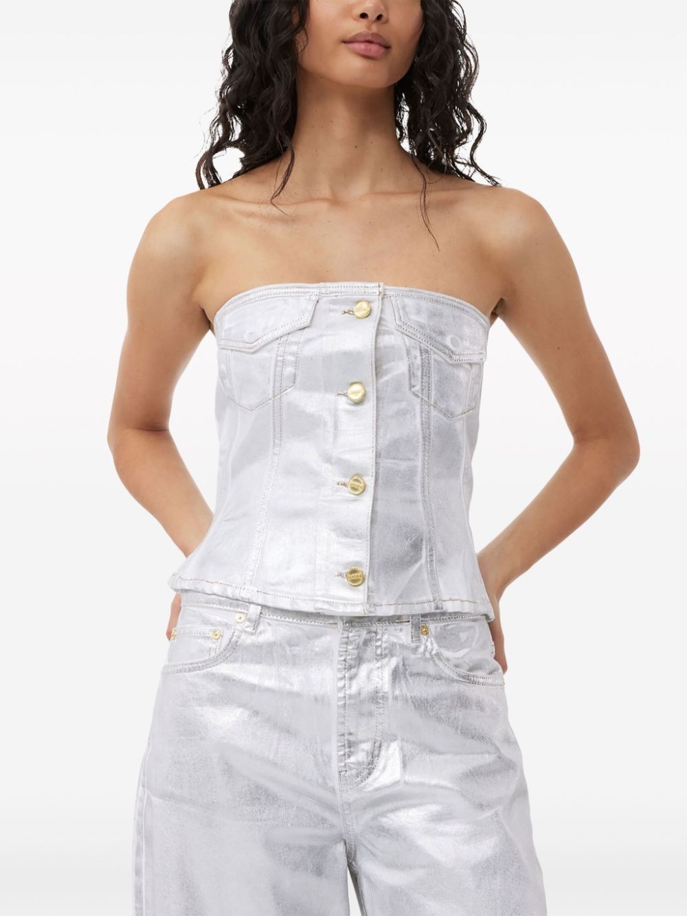 foiled-finish organic-cotton denim top - 5