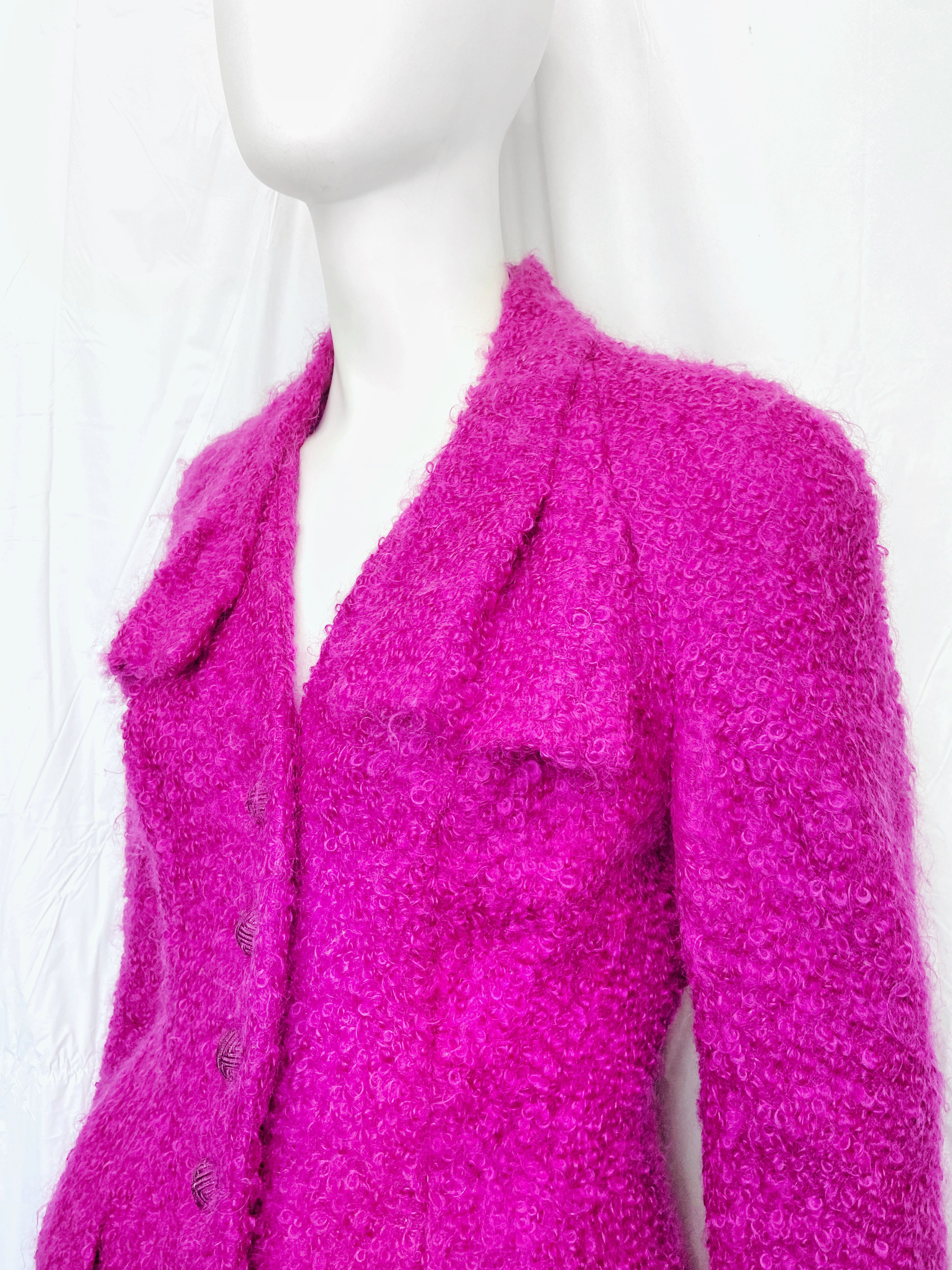 Christian Dior Fall 1997 John Galliano Fuschia Mohair Bar Jacket Skirt Suit - 7