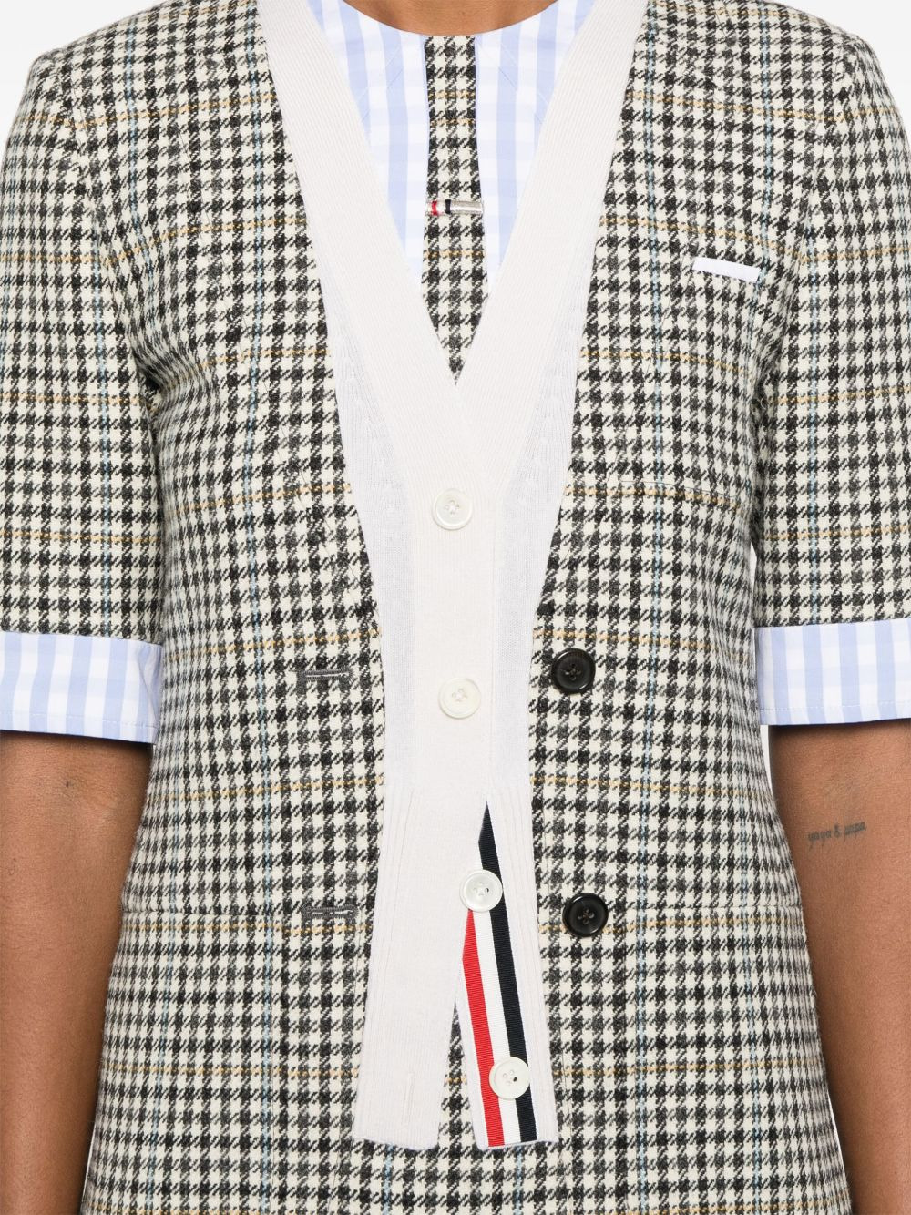 trompe l'oeil-patch checked mini dress - 5