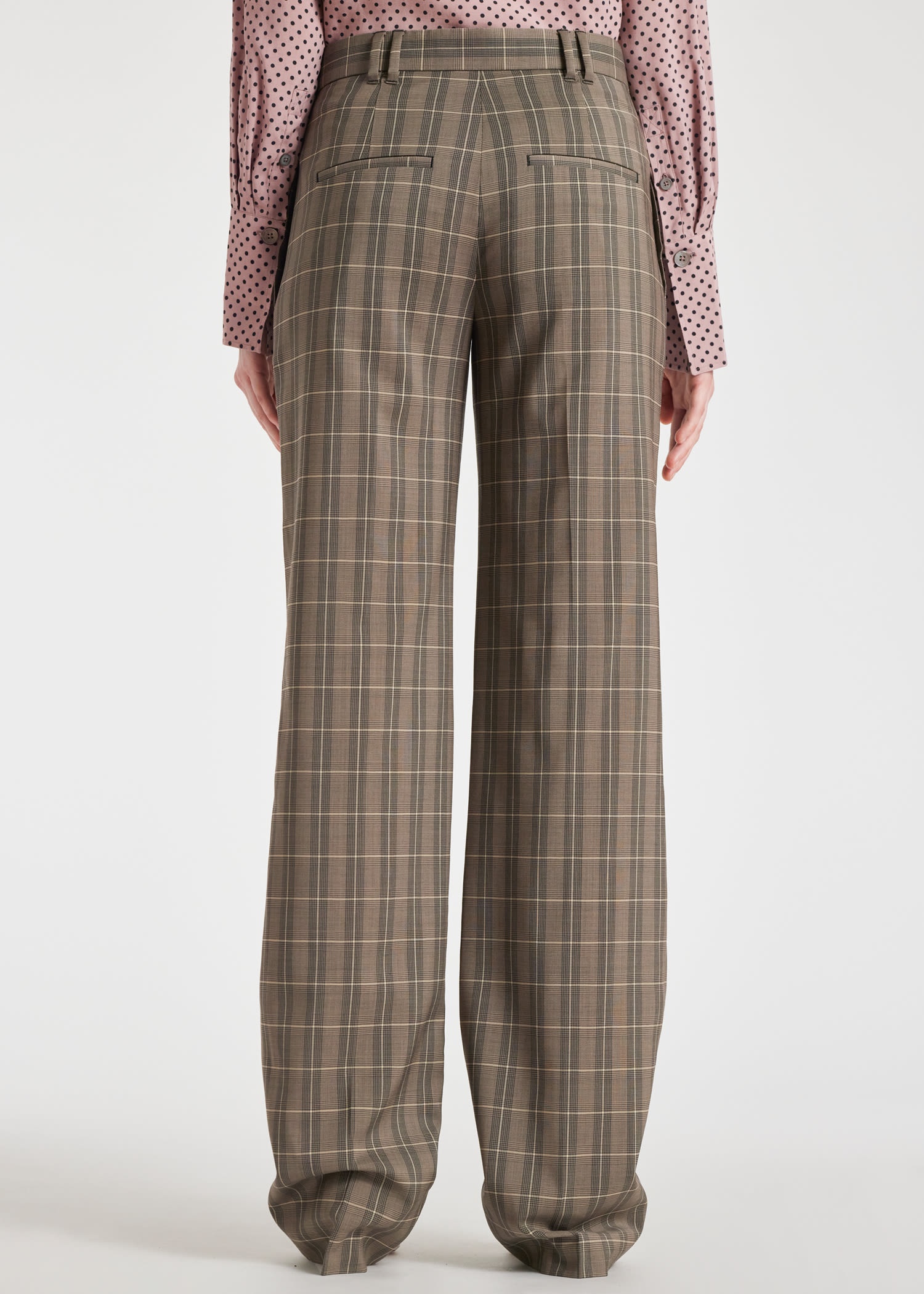 Taupe Check Flare Trousers - 4