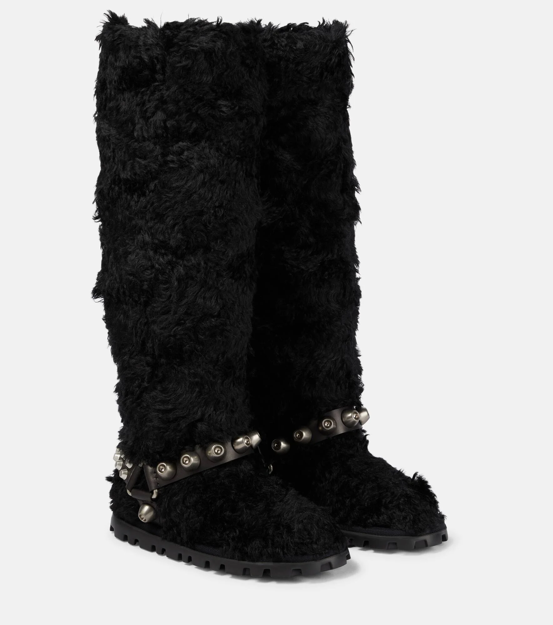 Faux shearling knee-high boots - 1