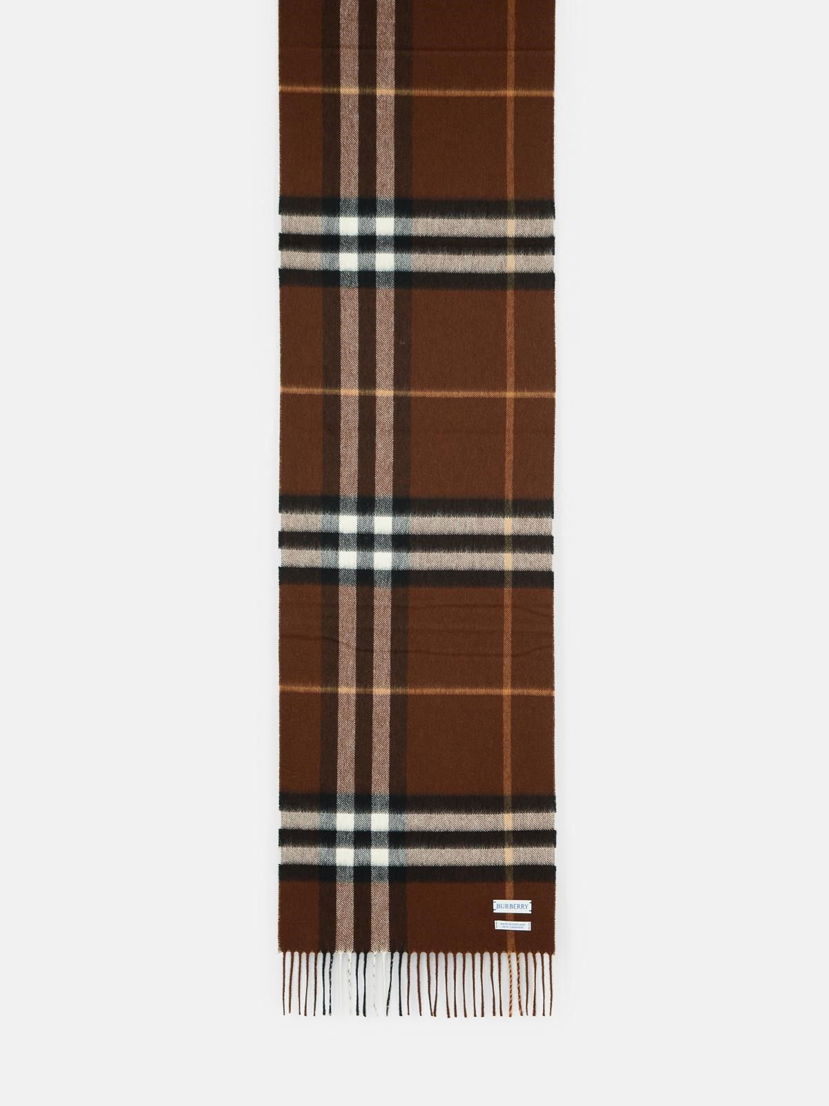 'MU GIANT CHECK' BROWN CASHMERE SCARF - 1