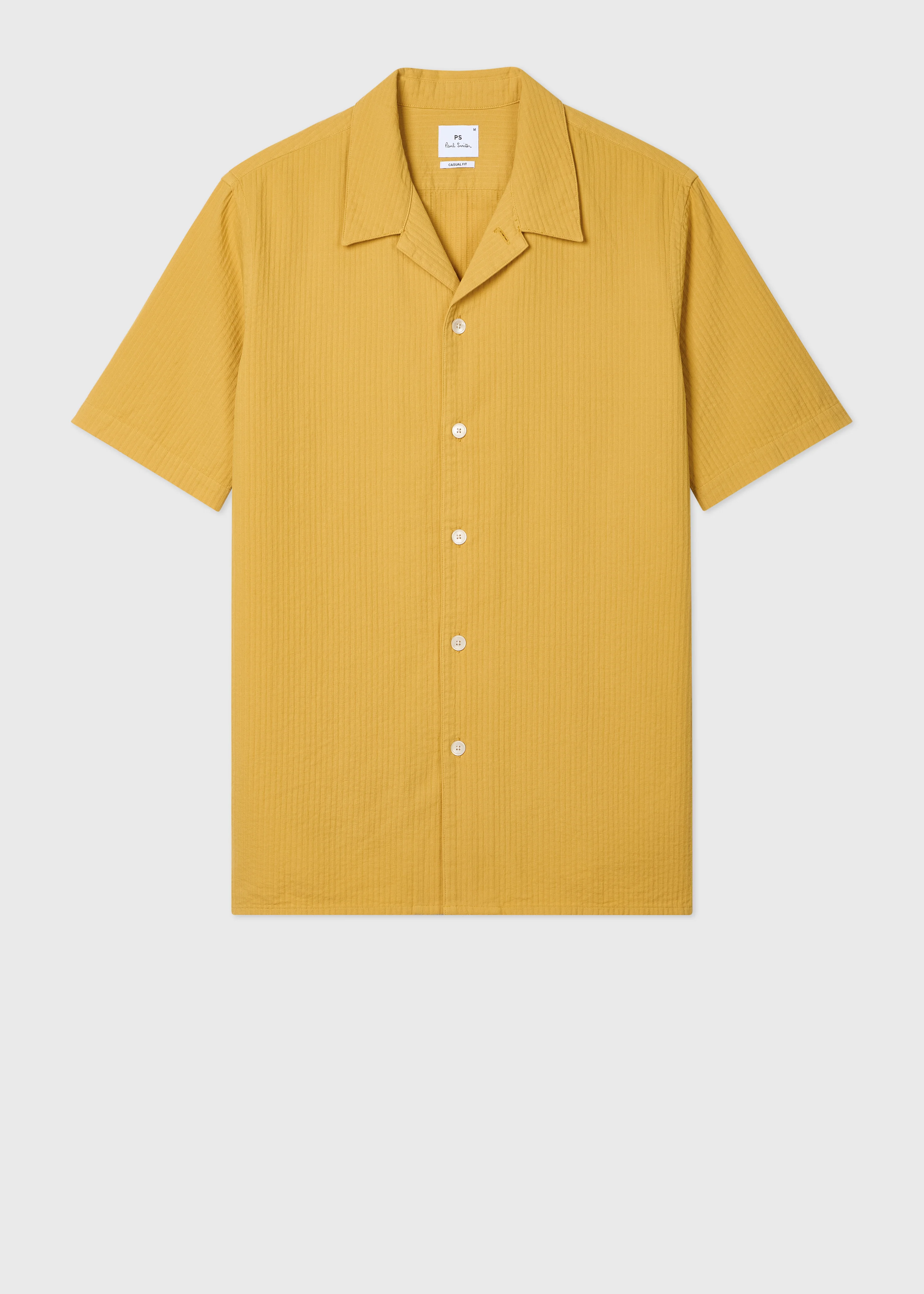 Mustard Textured-Cotton Short-Sleeve Shirt - 1