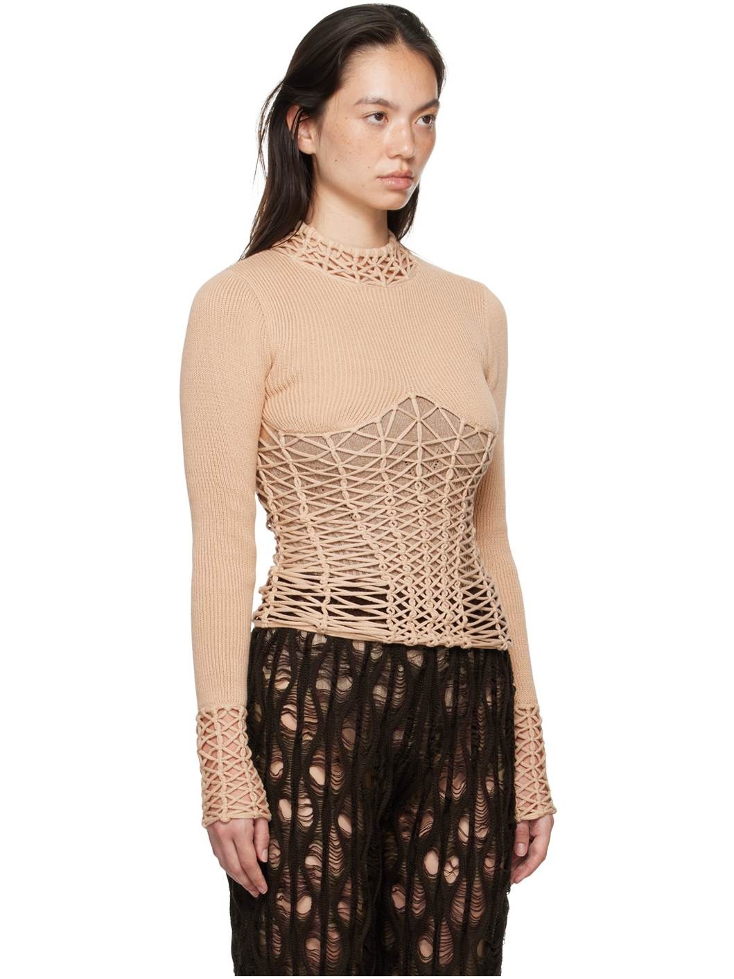 Beige Half-Seen Long Sleeve T-Shirt - 2