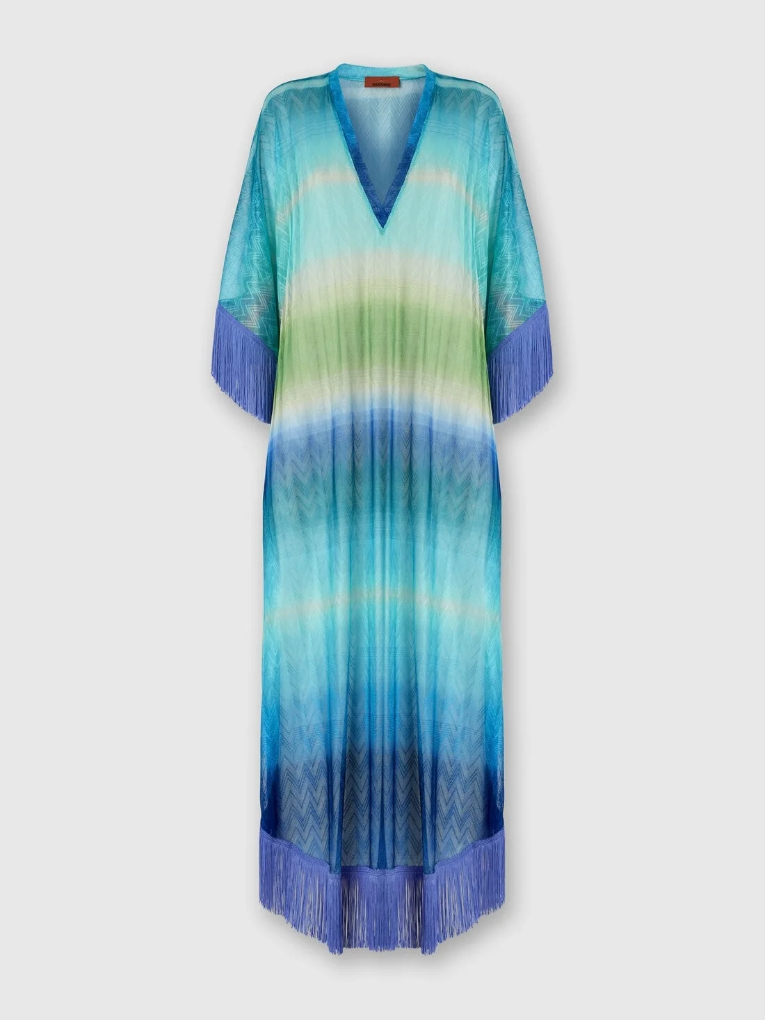 Long Cover-Up with Fringes and Faded Stripes - 1