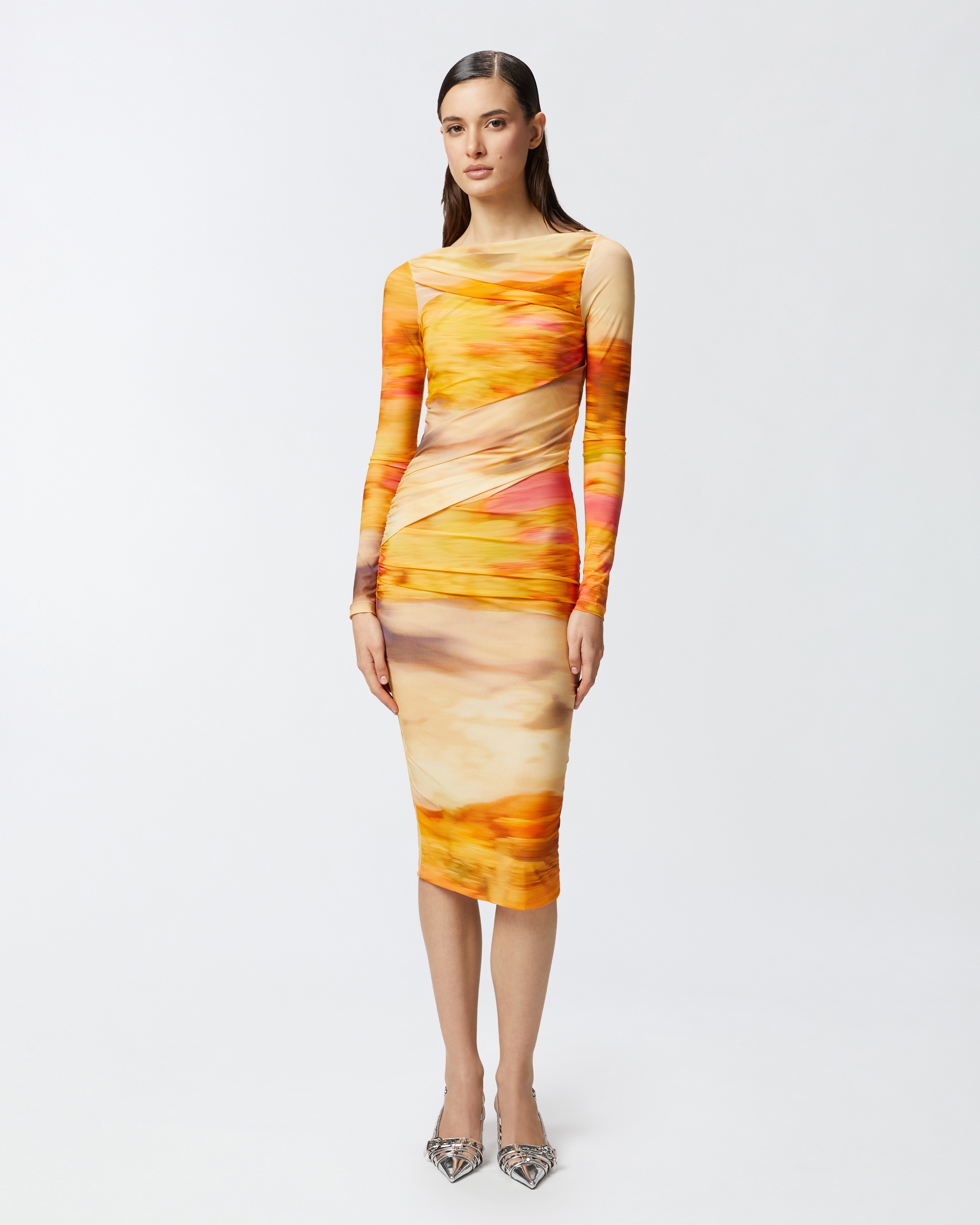 LANDSCAPE PRINT BODYCON MIDI DRESS - 3