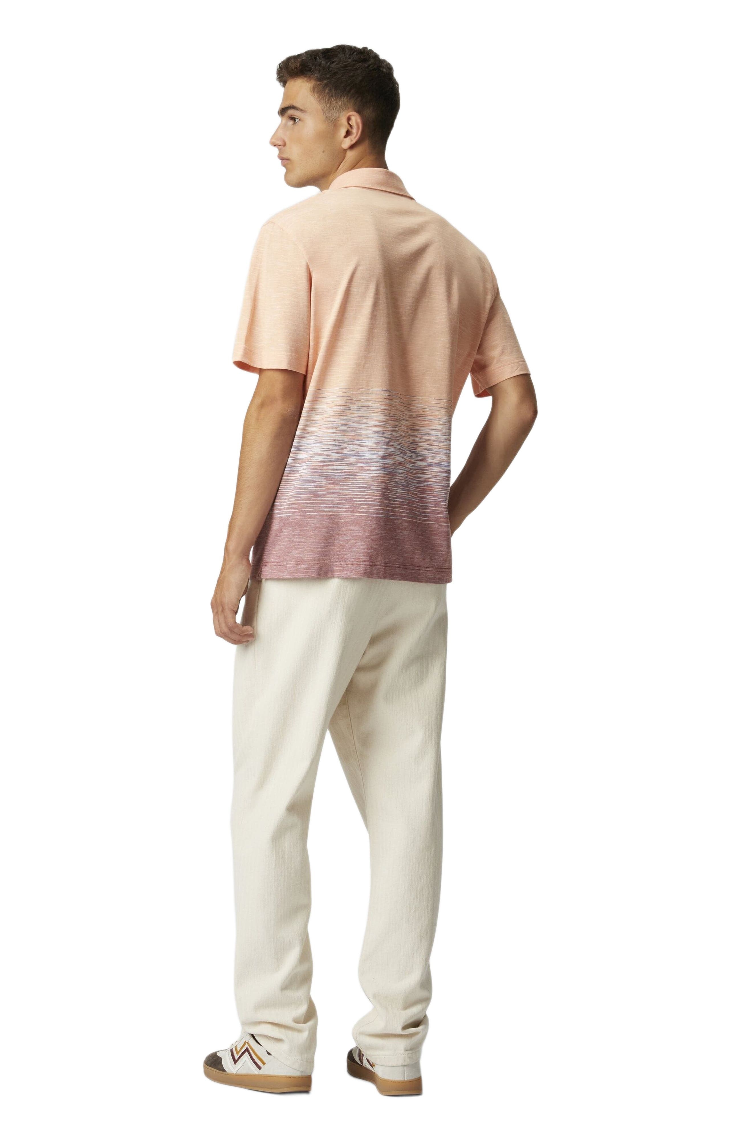 Missoni Slub Cotton And Linen Polo Shirt With Zigzag Embroidery in Orange & Red at Nordstrom - 3