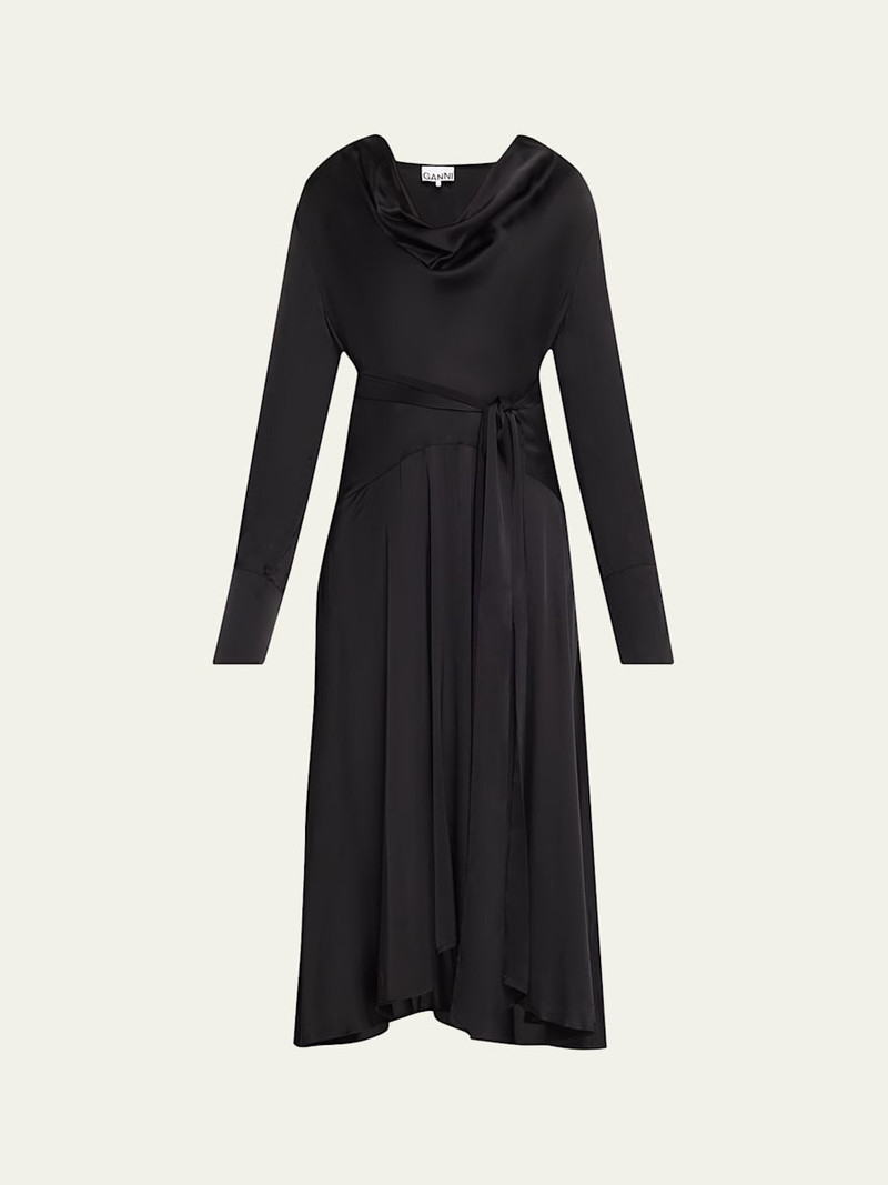 Long-Sleeve Stretch Satin Dress 1