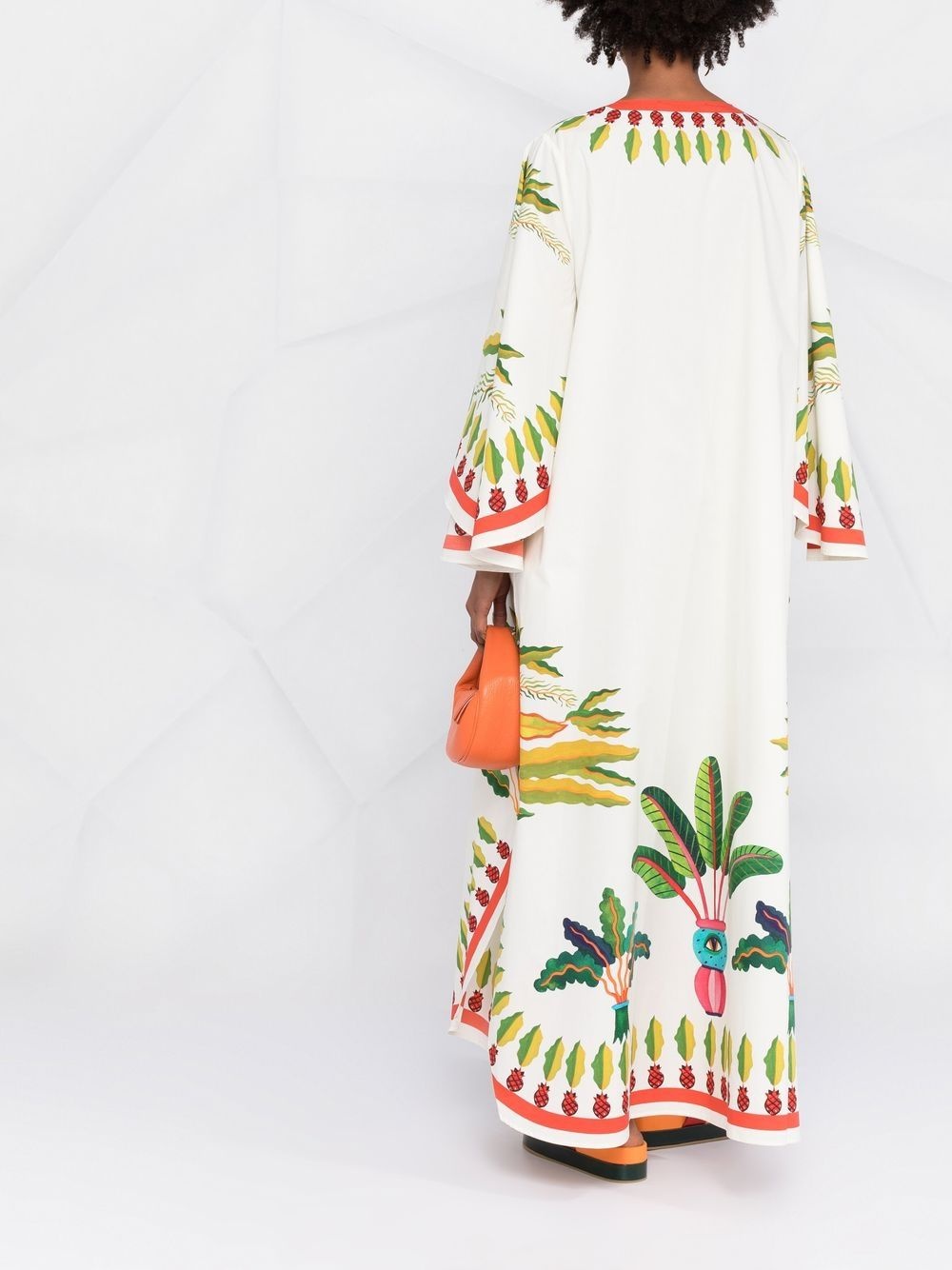 Flying palm tree-print poplin kaftan dress - 4