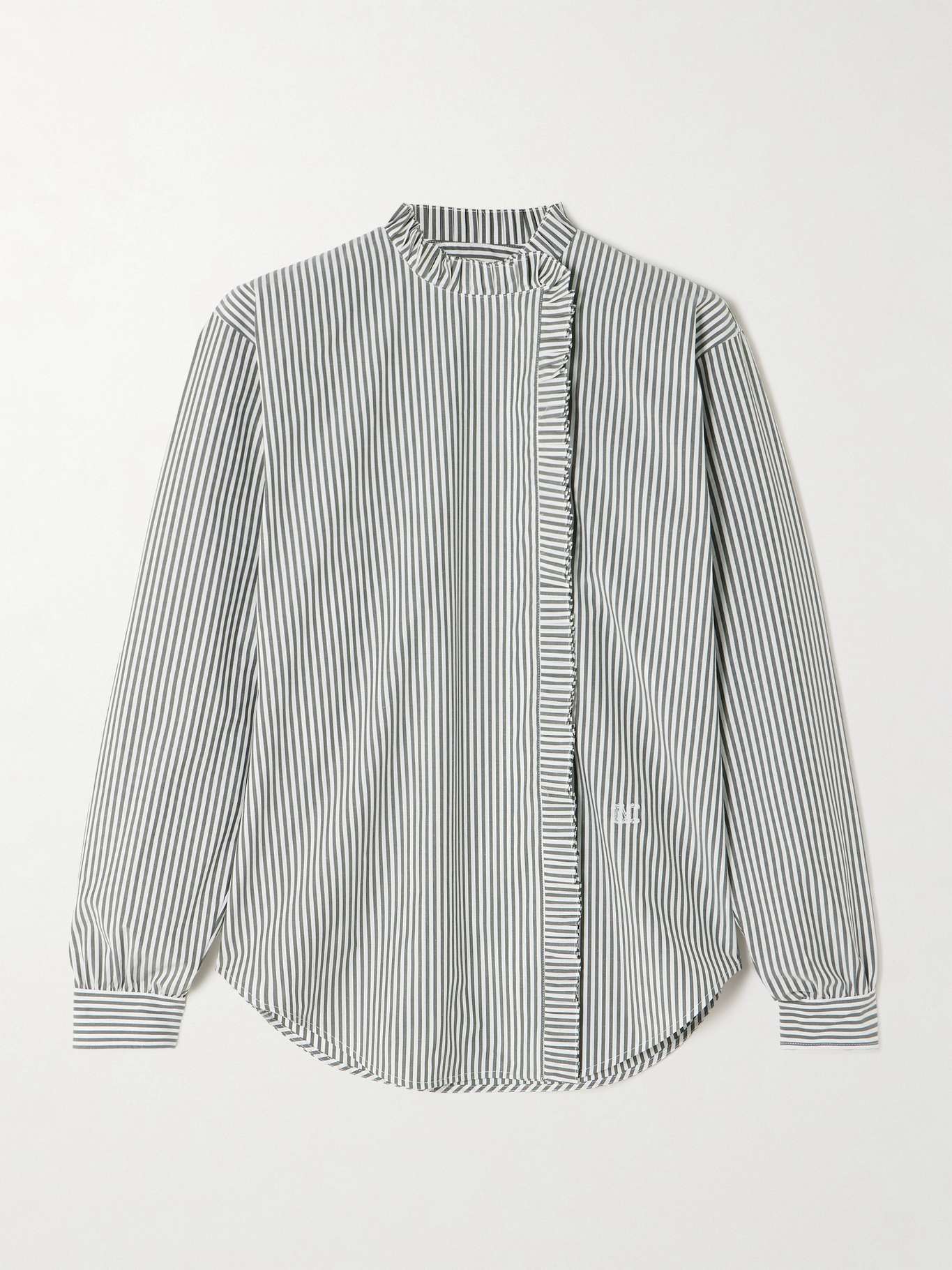 Didy logo-embroidered ruffled striped cotton-blend poplin shirt - 1