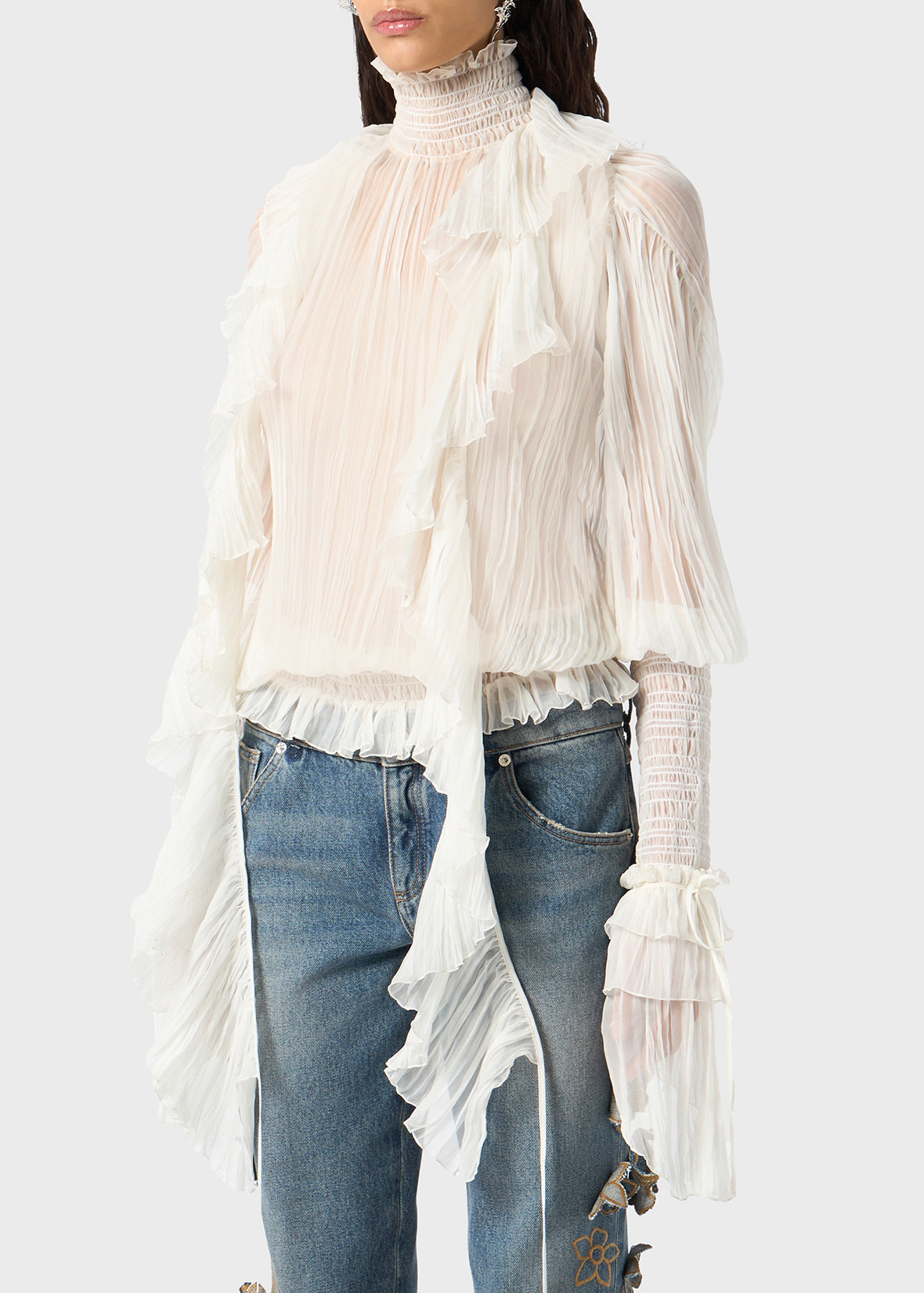 SILK CHIFFON BLOUSE WITH RUFFLES - 5