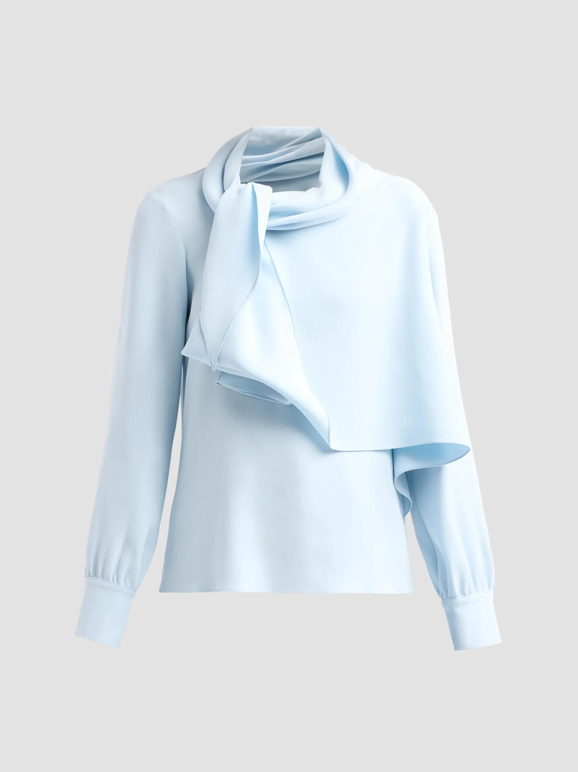 Women's Resort Neck Tie Georgette Blouse - Light Blue - 1