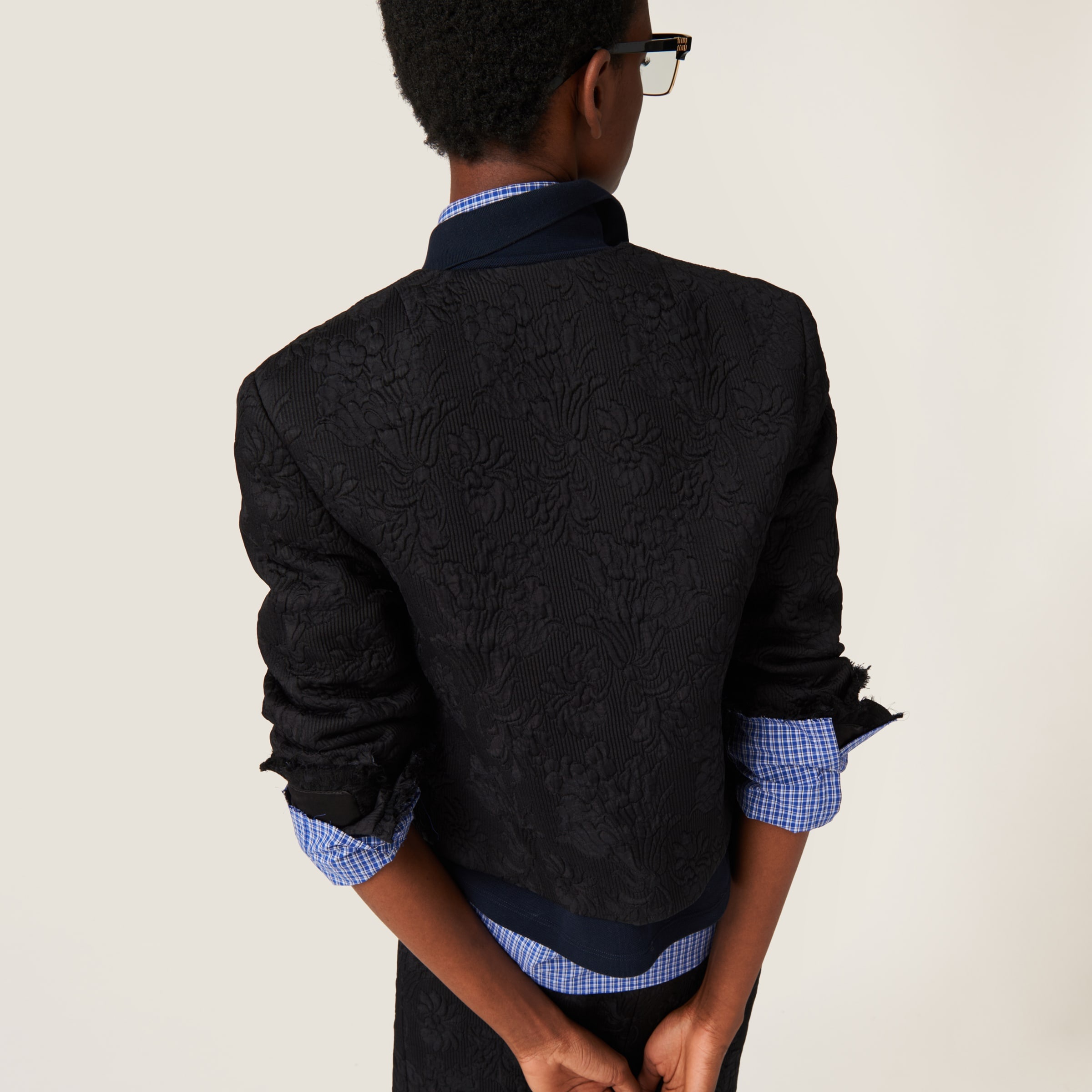 Single-breasted matelassé effect jacquard jacket - 5