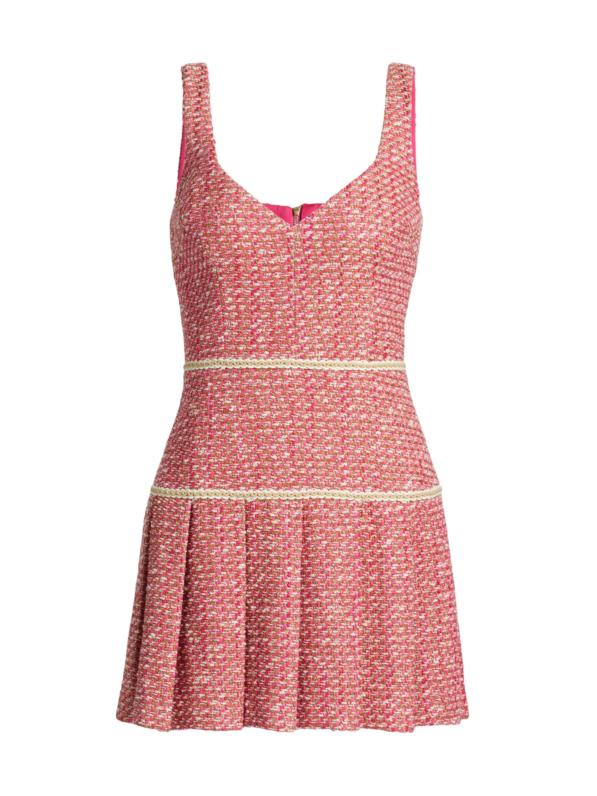 Women's Brianna Tweed Cotton-Blend Pleated Minidress - Pink Petunia Boucle - 1