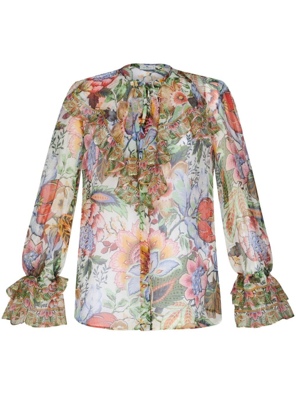 ruffled floral-print silk shirt - 1