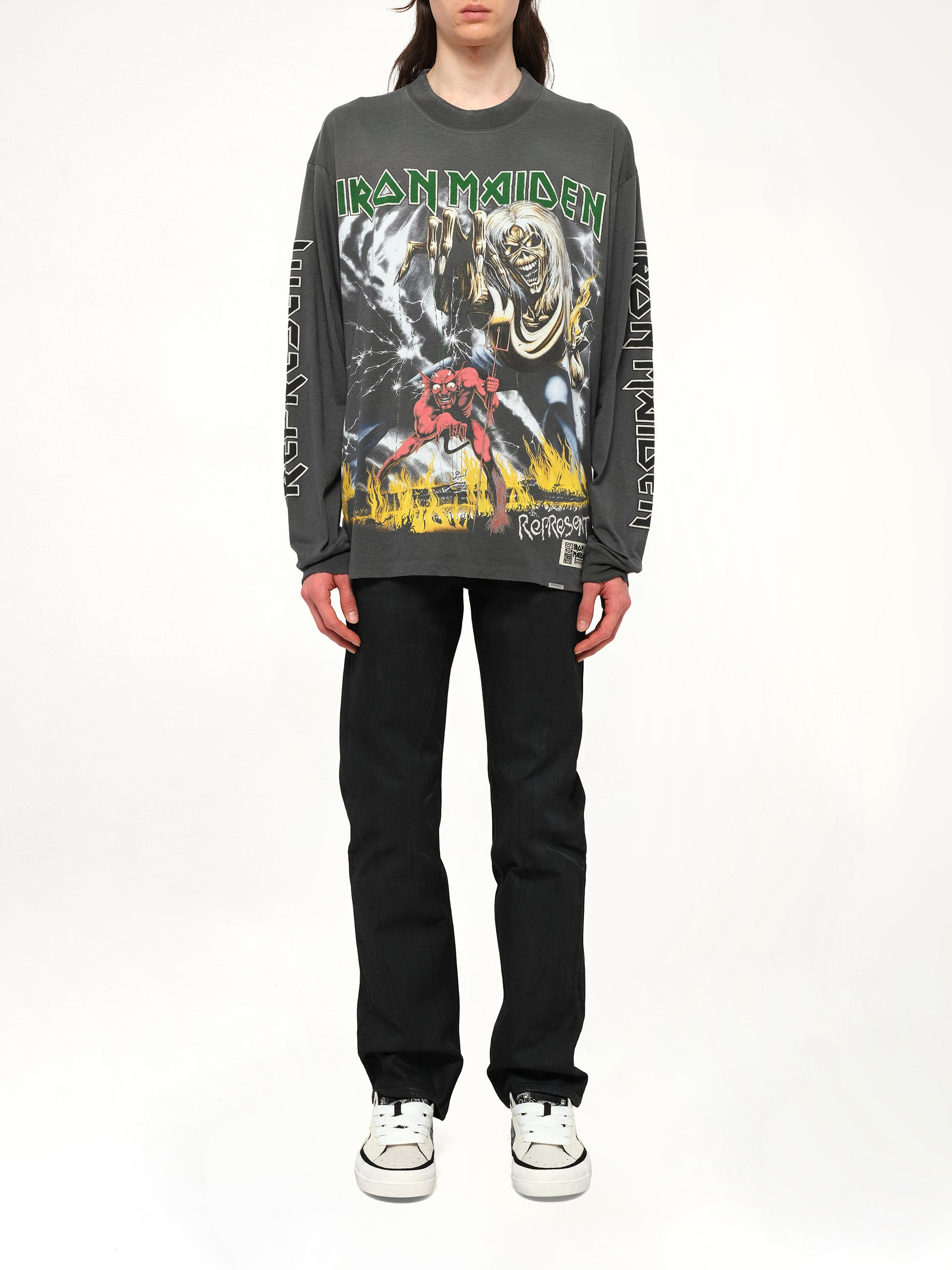 Iron Maiden Number of the Beast Long Sleeve T-Shirt in Sunfade Grey - 7
