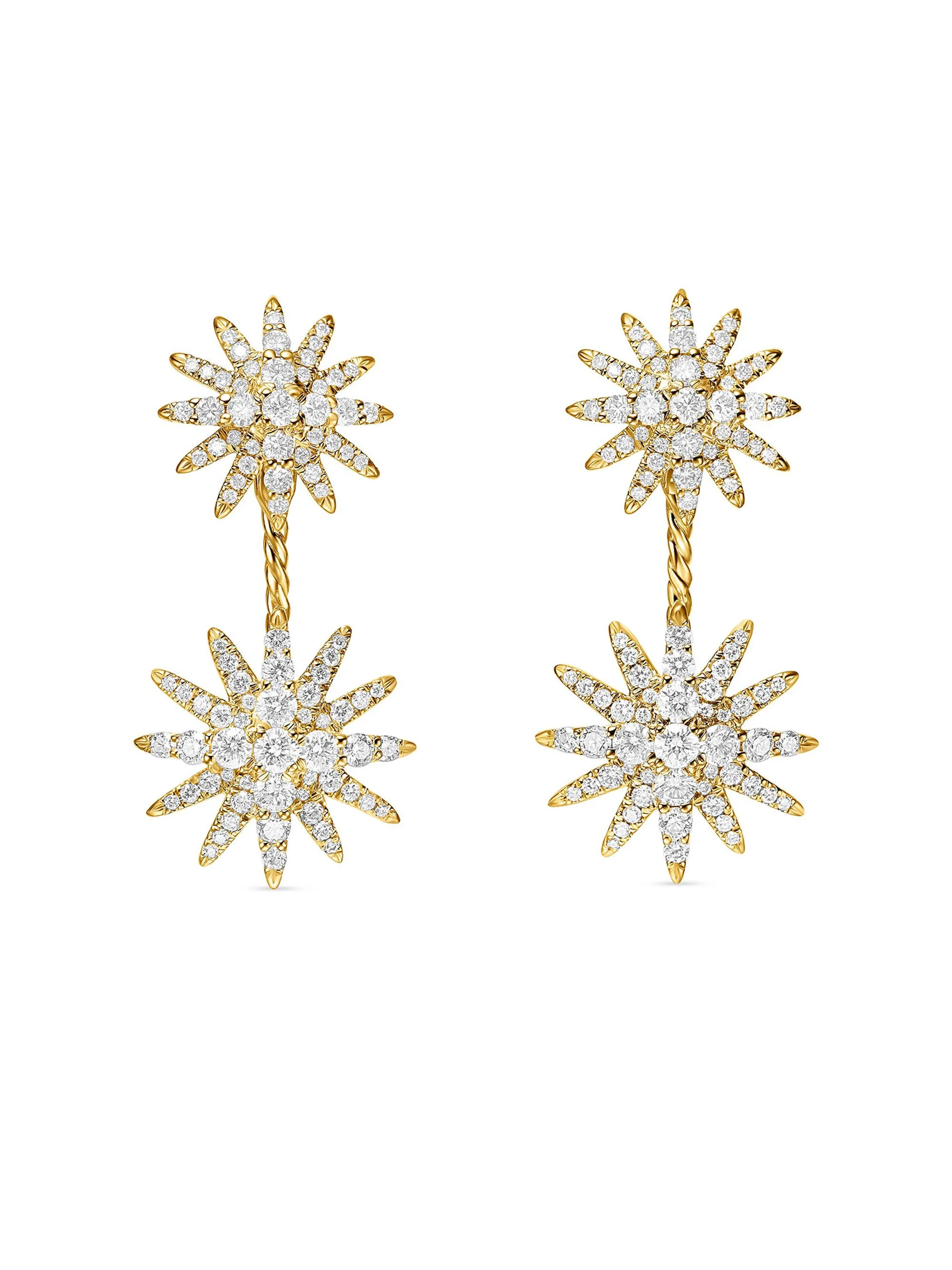Women's Starburst Double Drop Earrings in 18K Yellow Gold with Diamonds, 32.5MM - Diamond - 1
