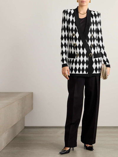 Balmain Double-breasted argyle jacquard-knit blazer outlook