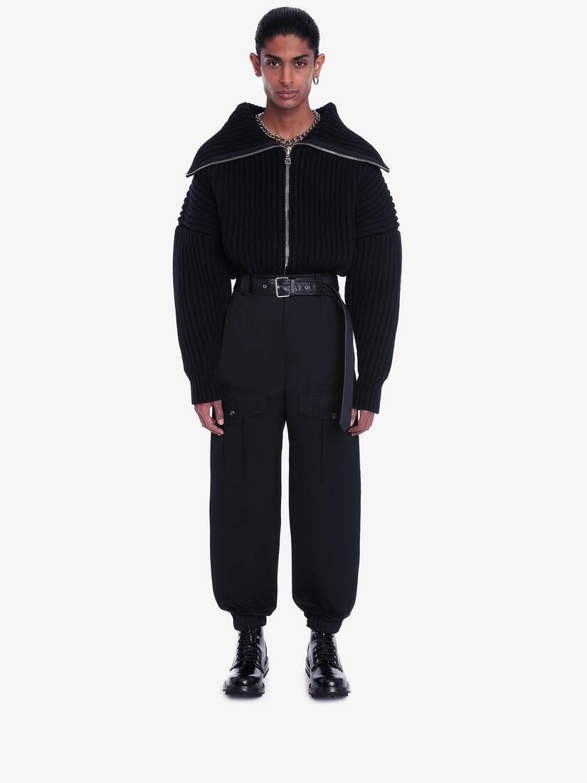 Funnel Neck Zip Through Cardigan in Black - 2