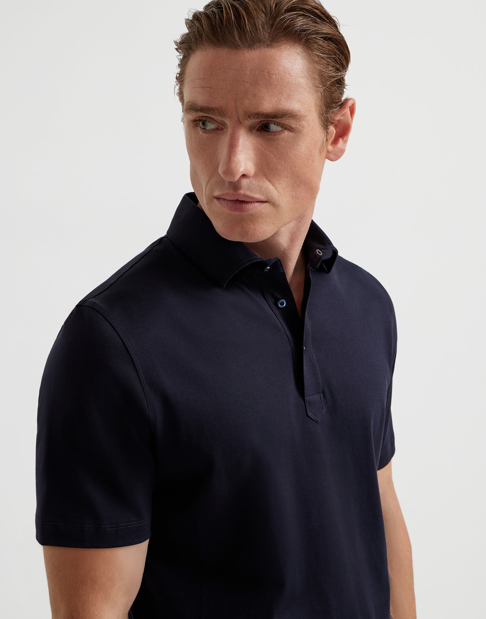 Cotton jersey polo with shirt-style collar - 3