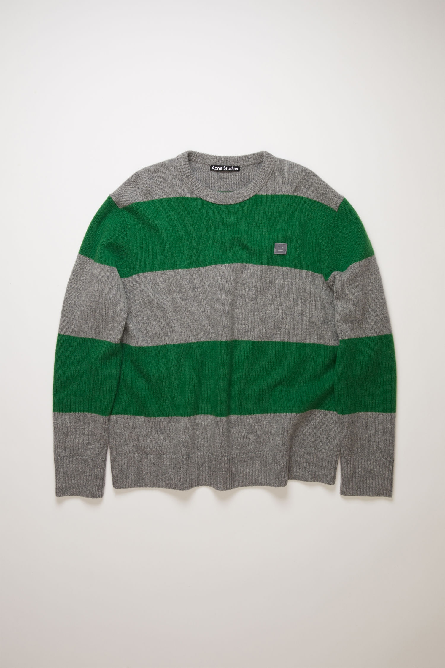 Block stripe sweater grey melange/deep green - 1