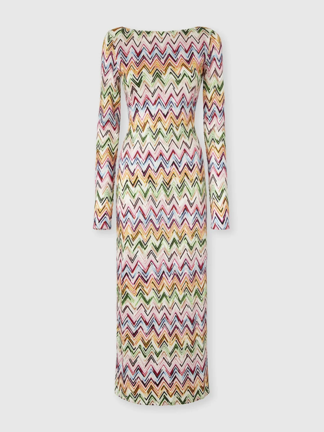 Long-sleeved dress in stretch viscose with lace and zigzag motif - 1