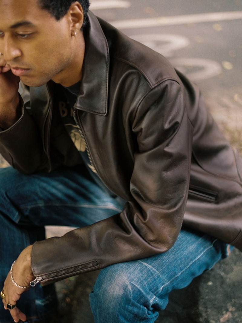 Nudie Jeans Eddy Rider Leather Jacket Brown outlook