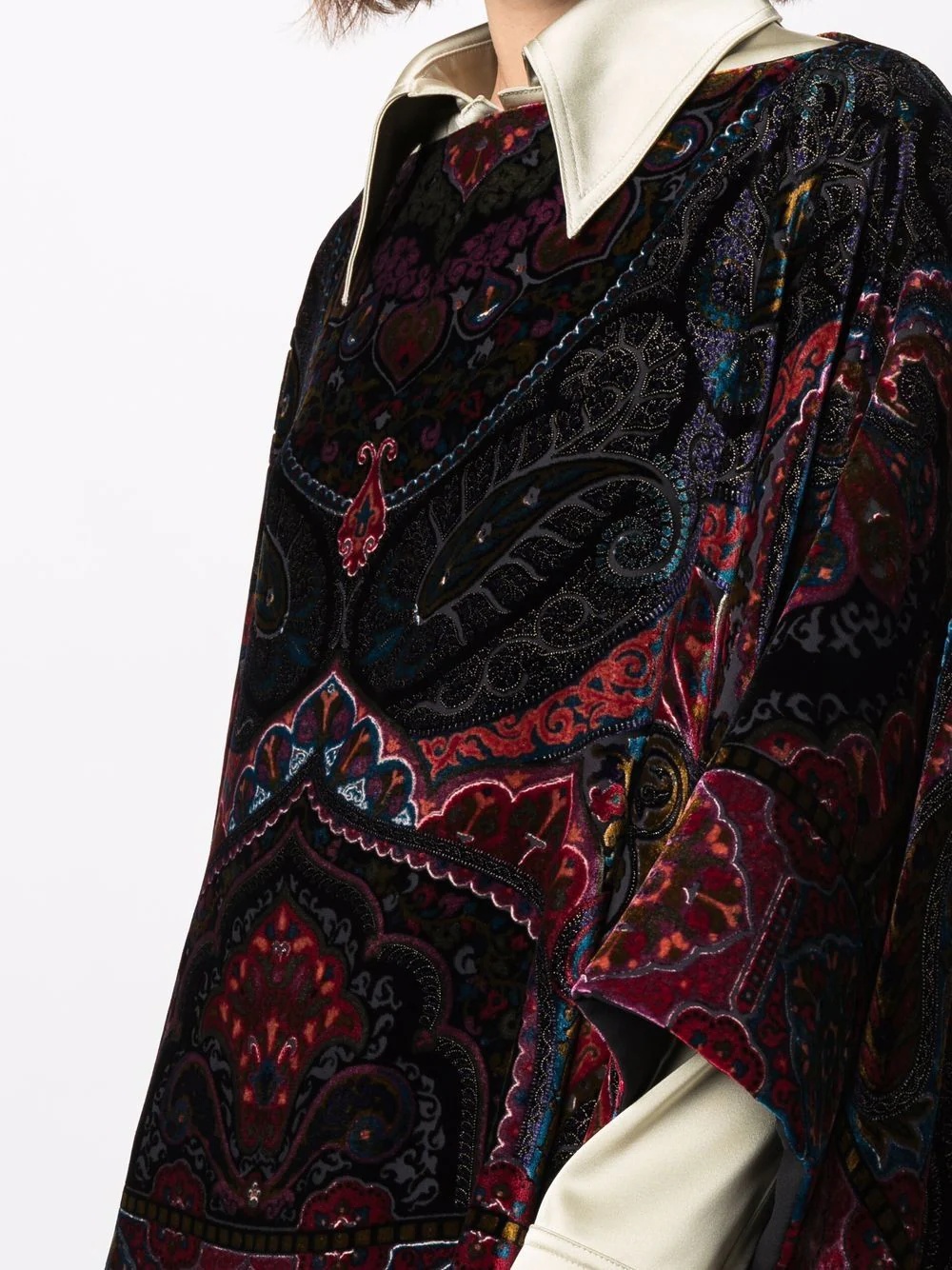 paisley-print velvet-effect cape - 5