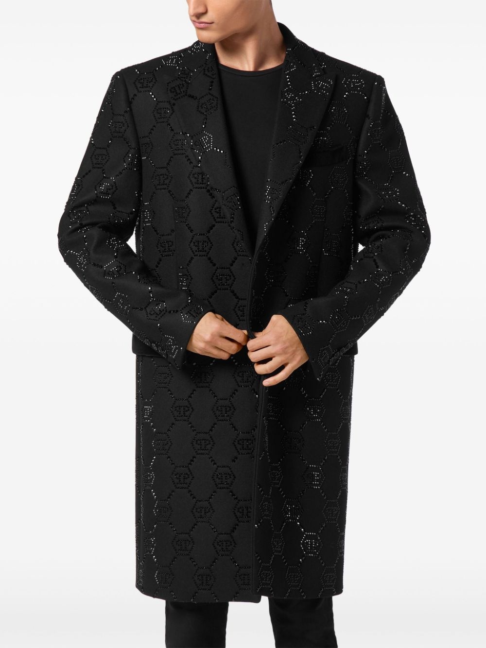 logo-embellished peak-lapels single-breasted coat - 3