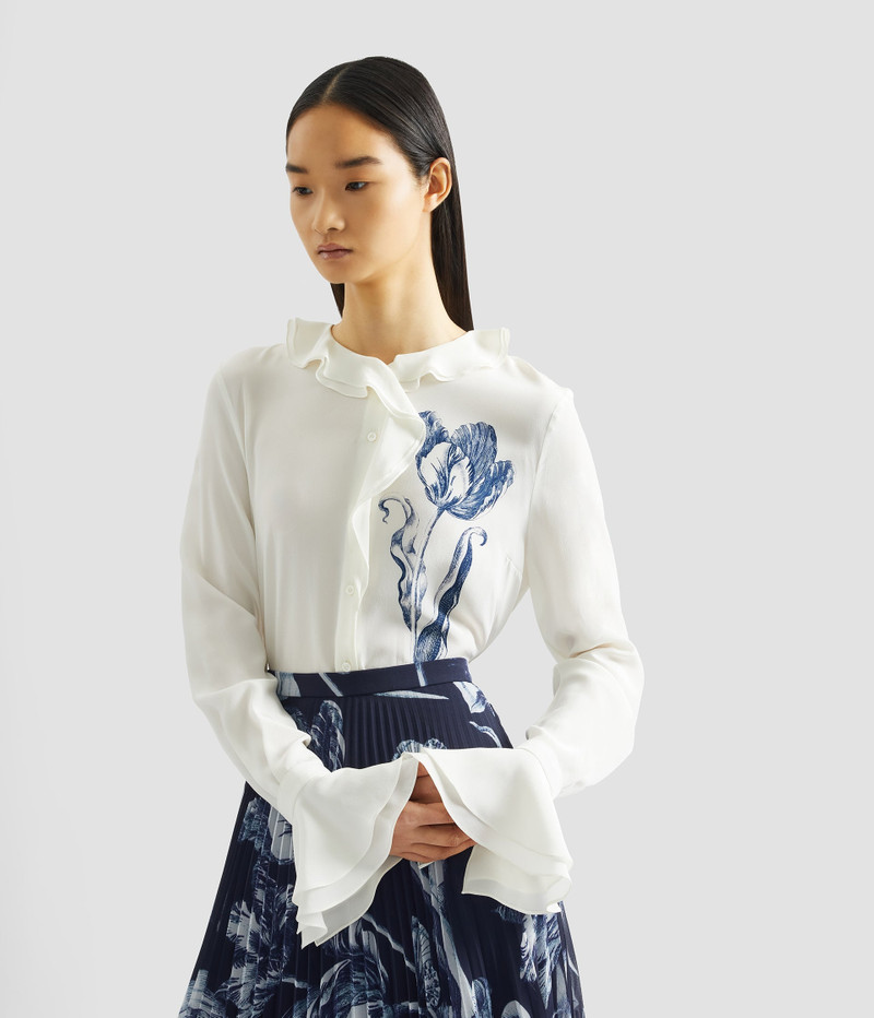 FLORAL PRINT CREPE DE CHINE LONG SLEEVE SHIRT 5