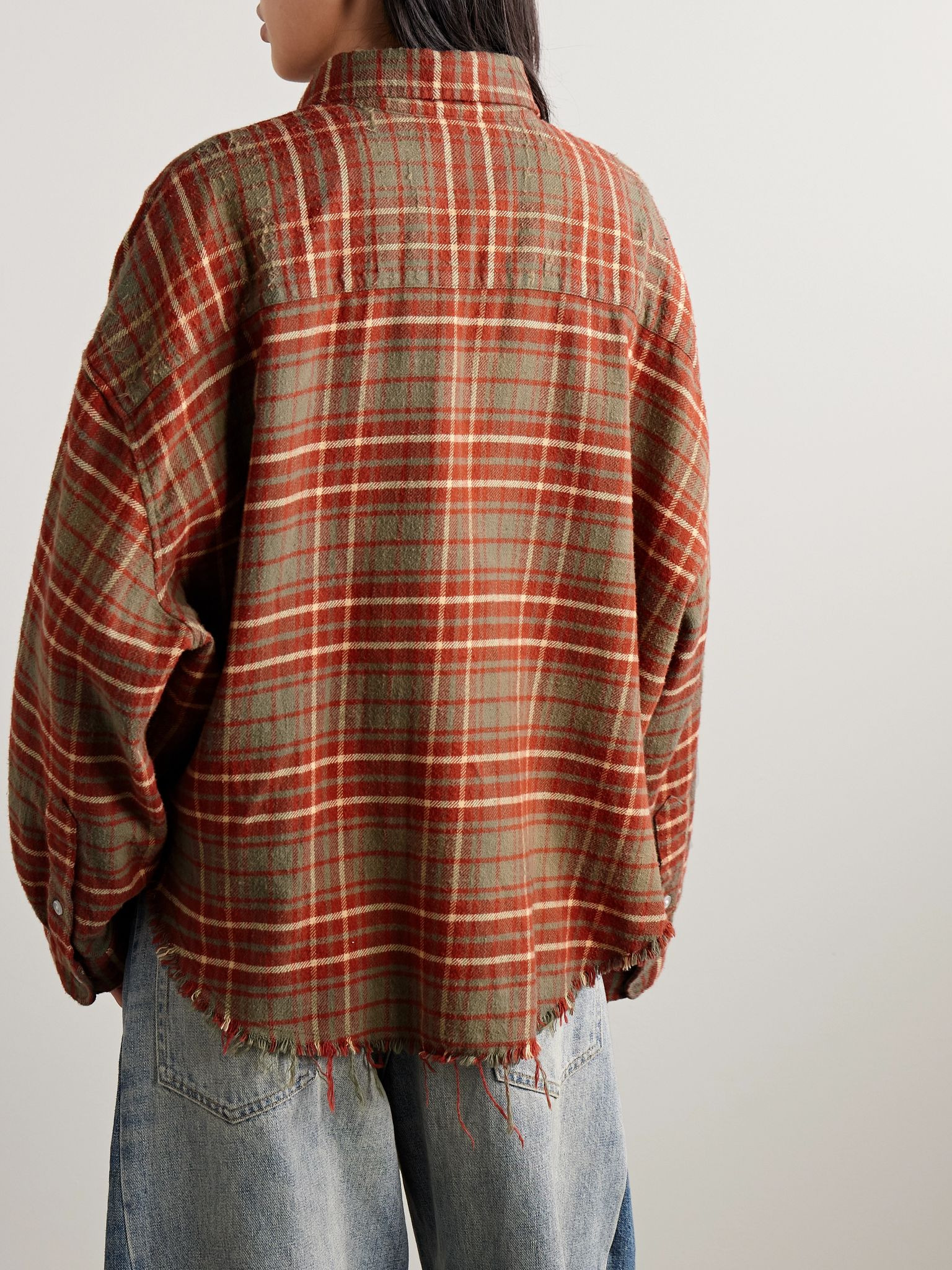 Frayed checked cotton-flannel shirt Multi - 4
