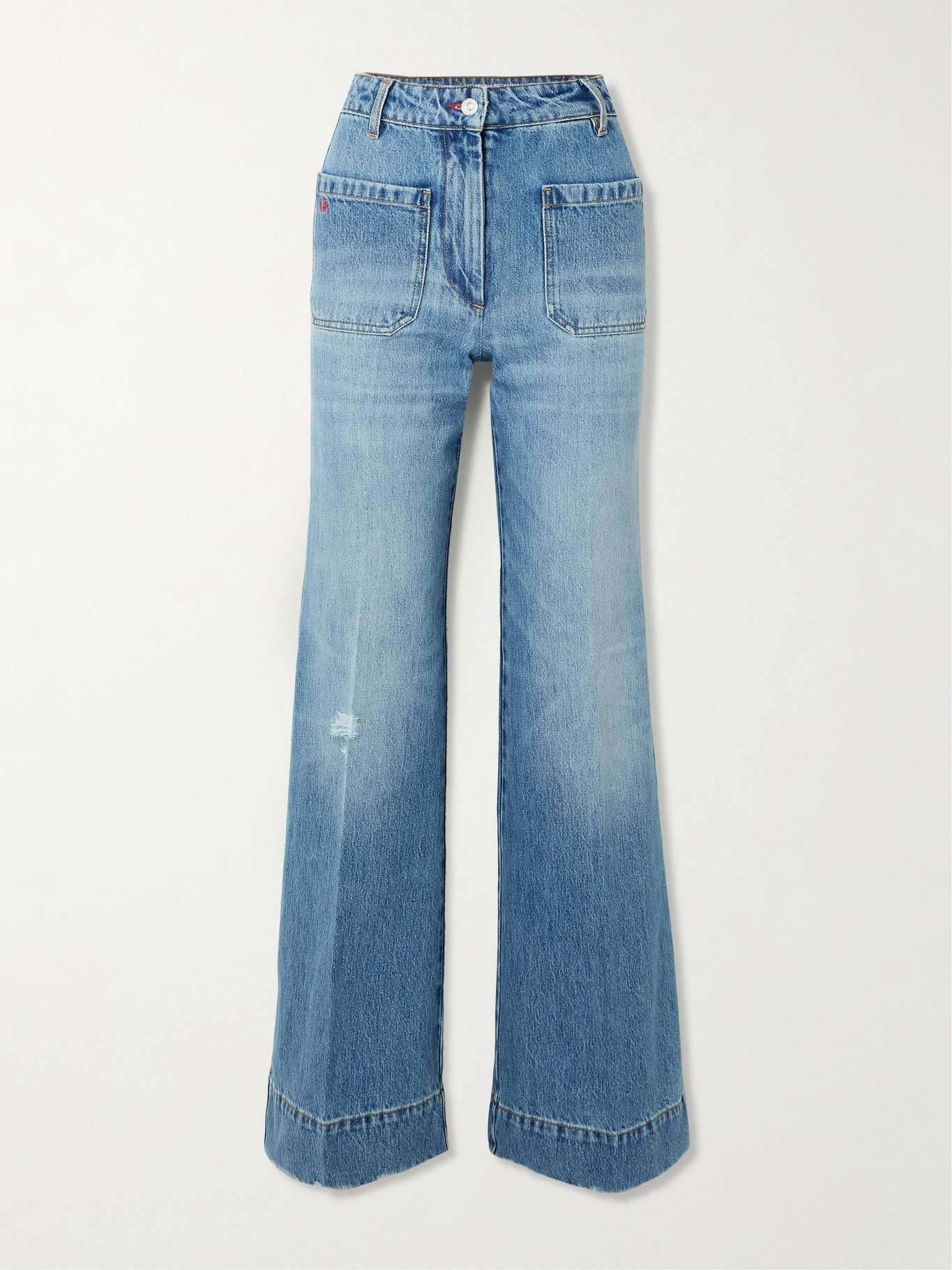 Alina distressed embroidered high-rise wide-leg jeans - 1