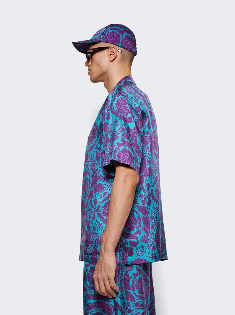 Barocco Silhouette Silk Shirt Teal And Plum 4
