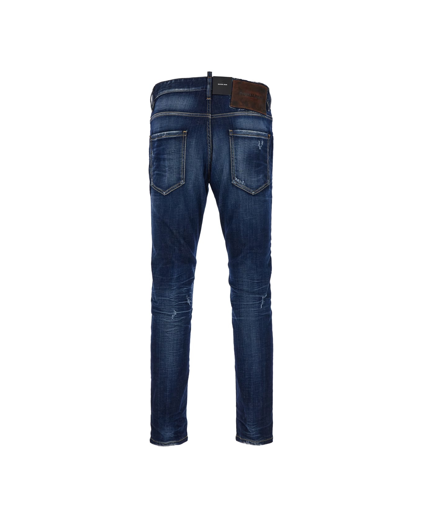 'skater' Blue Fitted Jeans With Logo Patch In Stretch Cotton Denim Man - 2