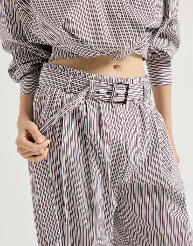 Striped cotton and silk poplin loose track trousers with monili 4