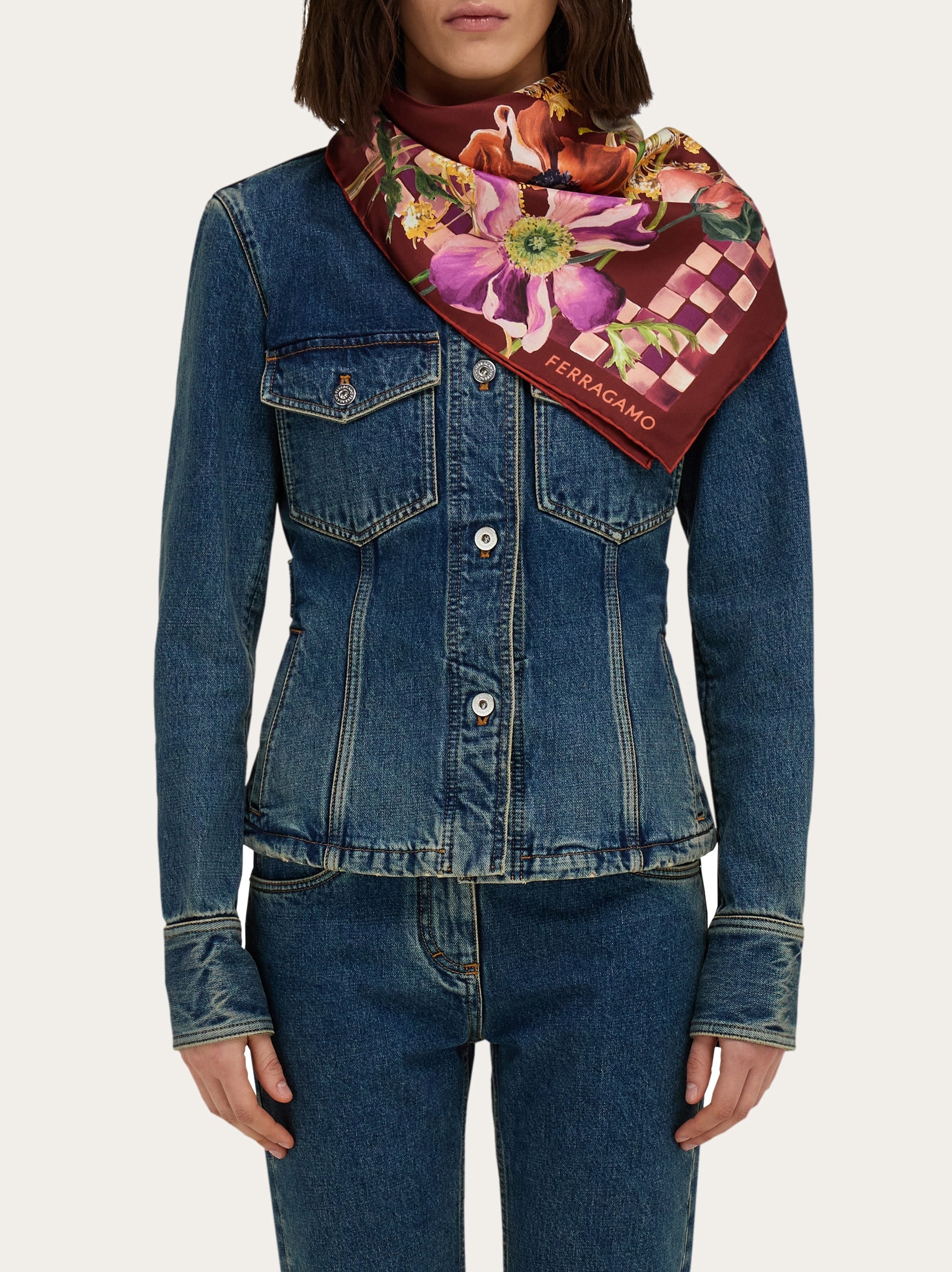Fiori print silk scarf - 3