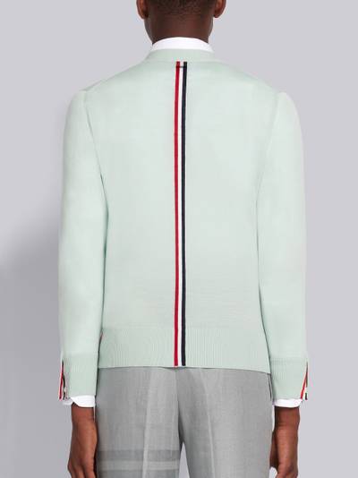 Thom Browne Green Sustainable Fine Merino Wool Center Back Stripe Intarsia Classic V-neck Cardigan outlook