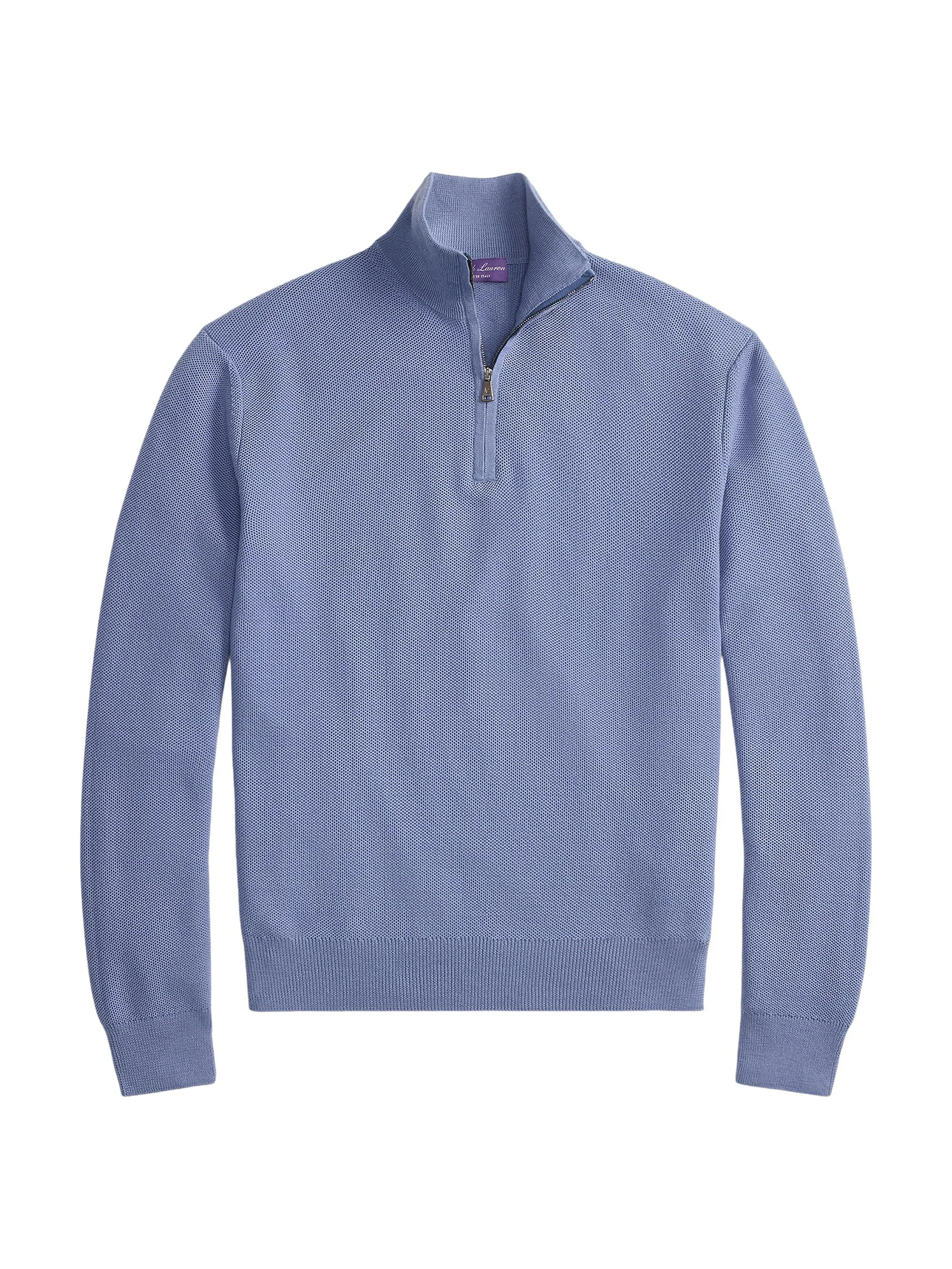 Men's Piqué-Knit Wool Quarter-Zip Sweater - Soft Blue - 1